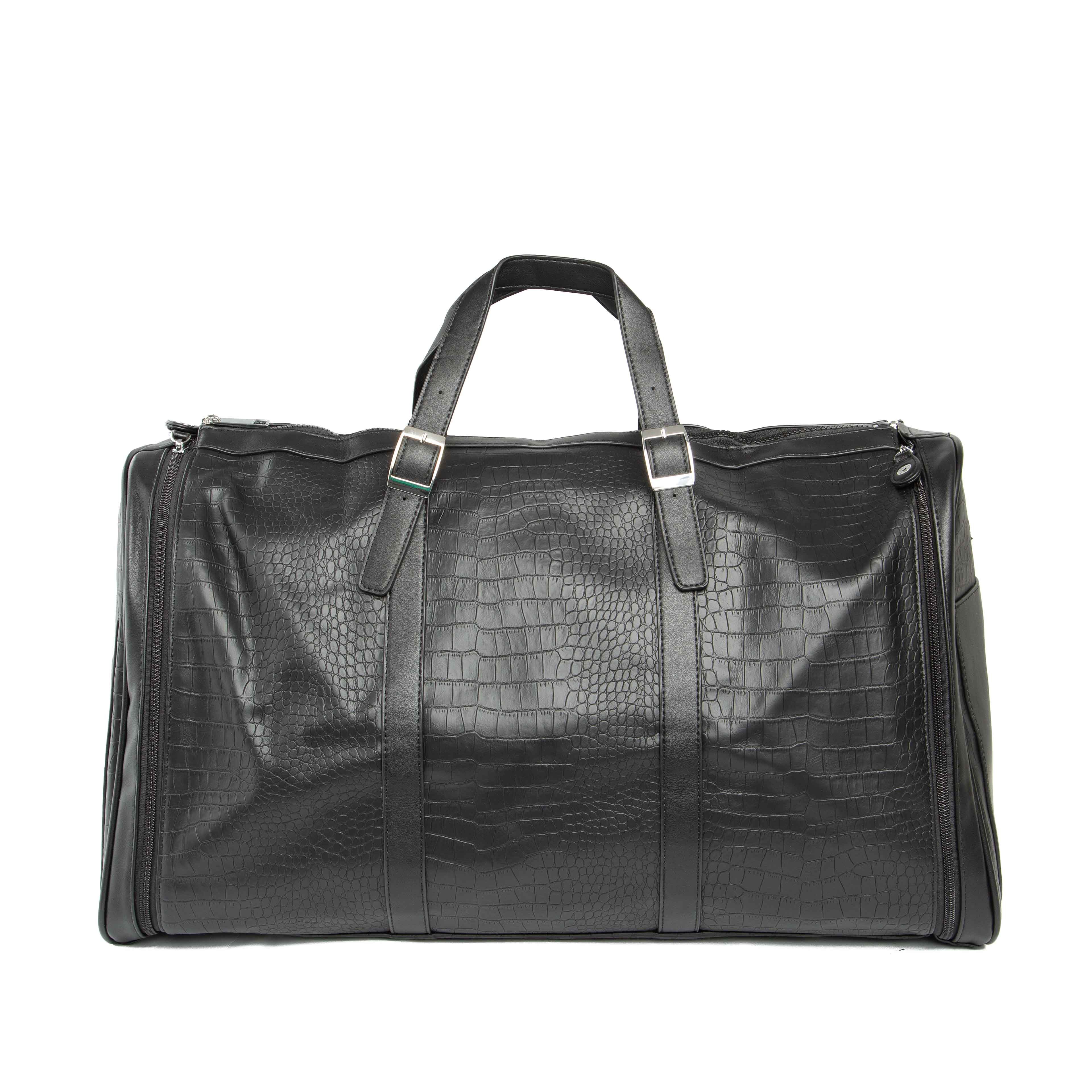 Black Embossed Leather Weekender Travel Duffle Bag