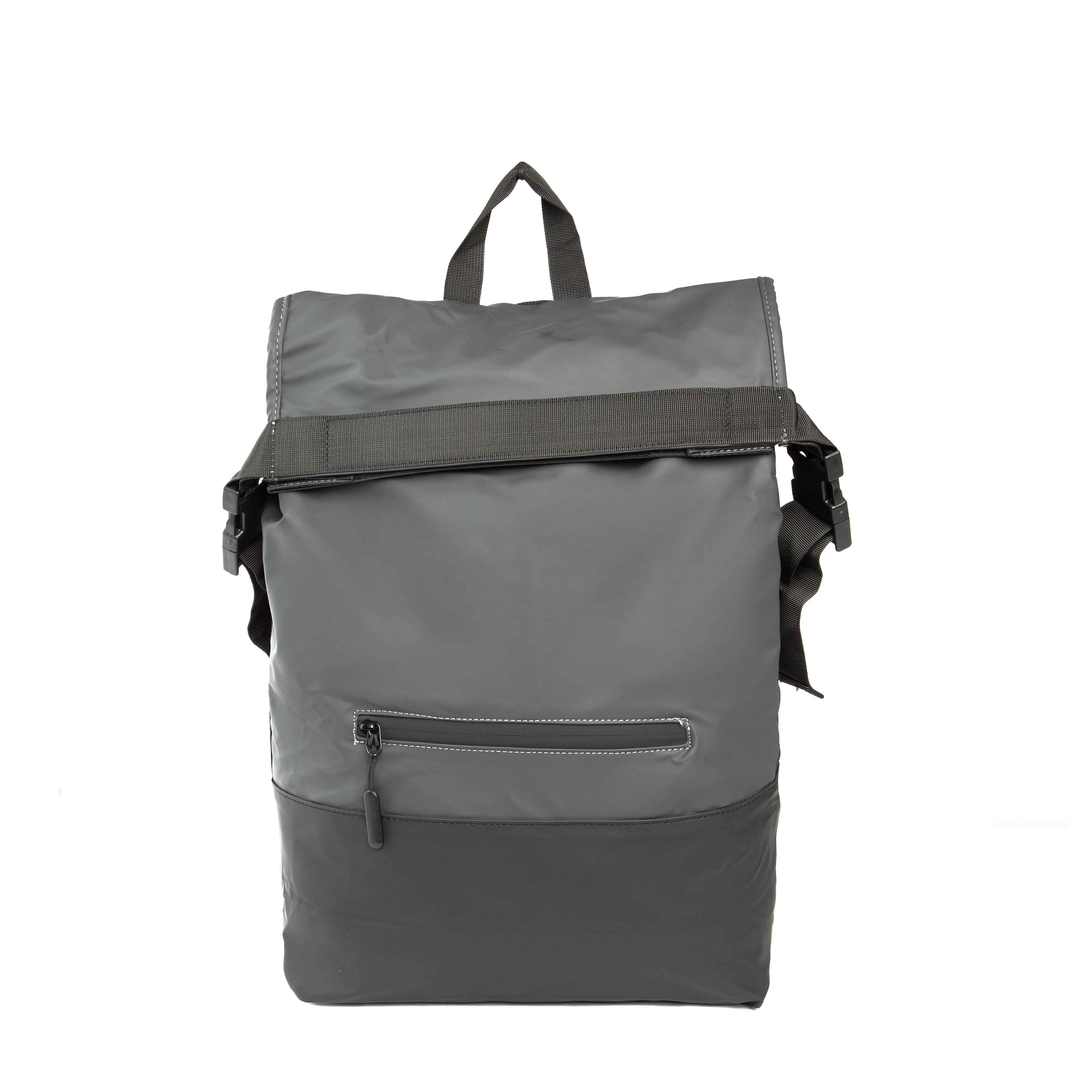 Grey Roll-Top Waterproof Backpack for Commuting & Travel | Unisex Durable Rucksack with Front Pocket