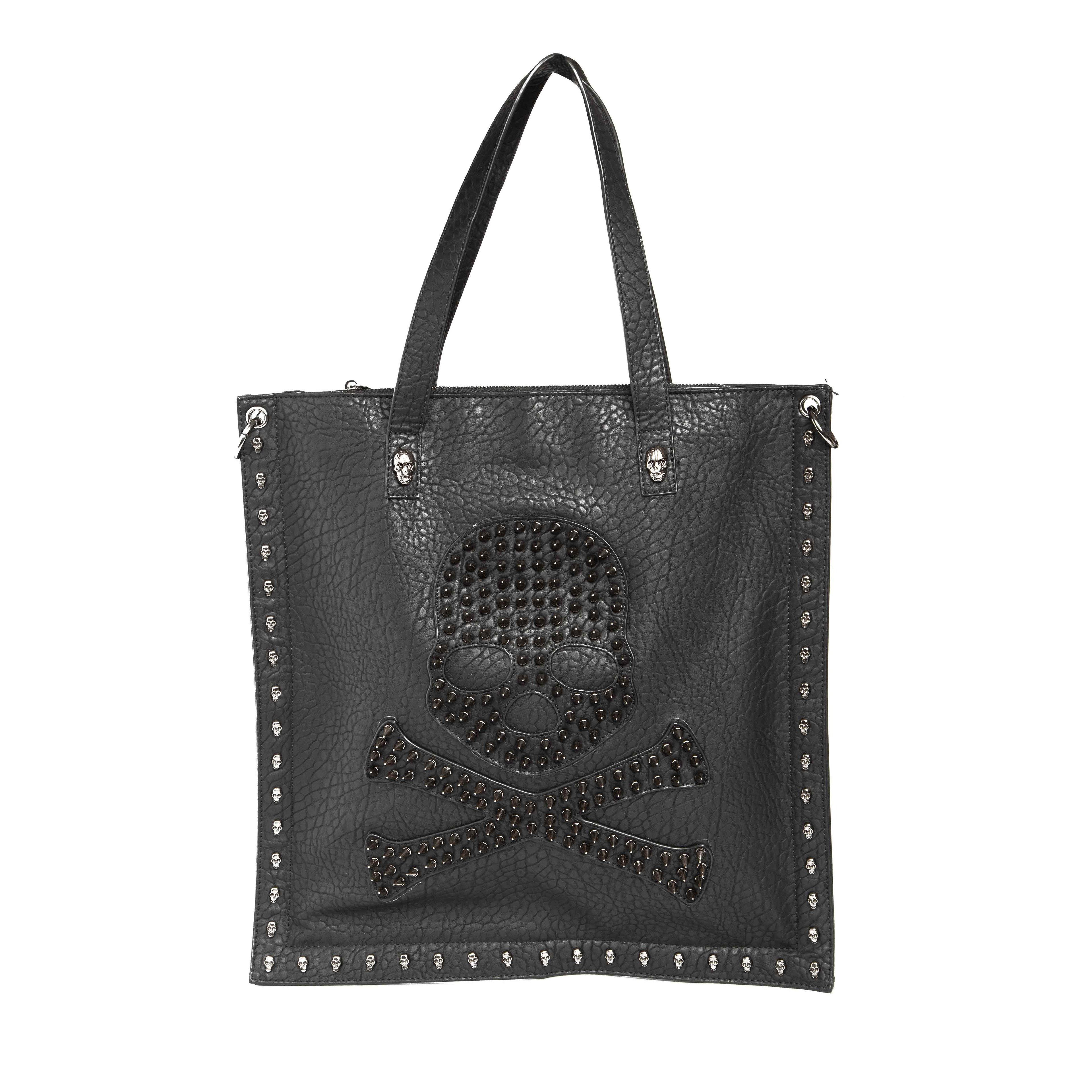 Studded Skull Crossbones Black Tote Bag - Edgy Style