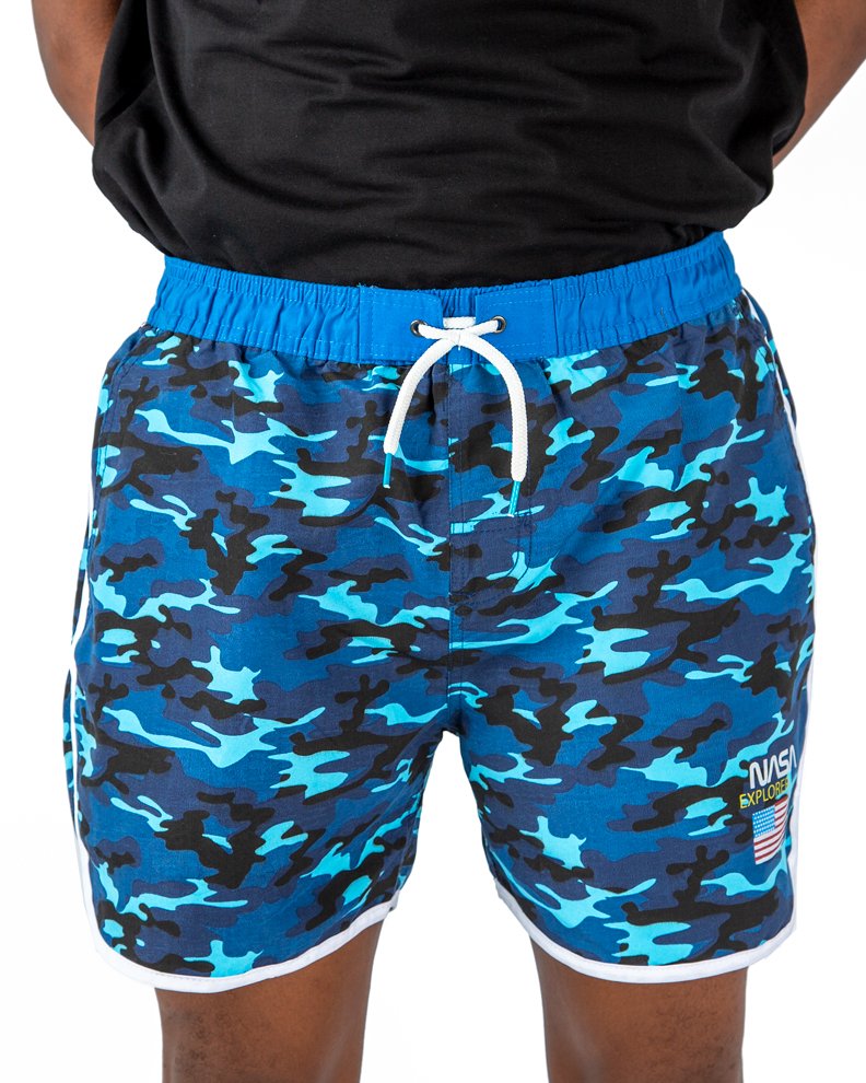 Men’s Blue Camo Beach Shorts – Quick Dry, Stylish & Comfy