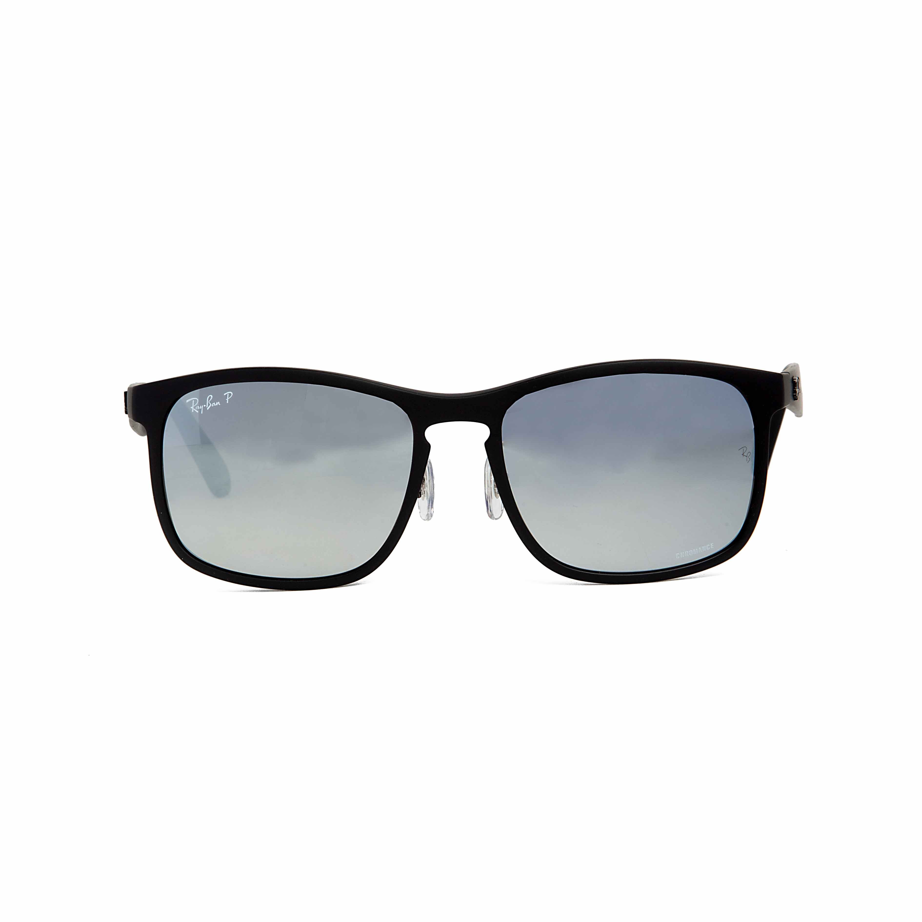 Ray-Ban Polarized Square Sunglasses in Matte Black with Silver Mirrored Lenses - Unisex Eyewear for Glare Protection and Style"