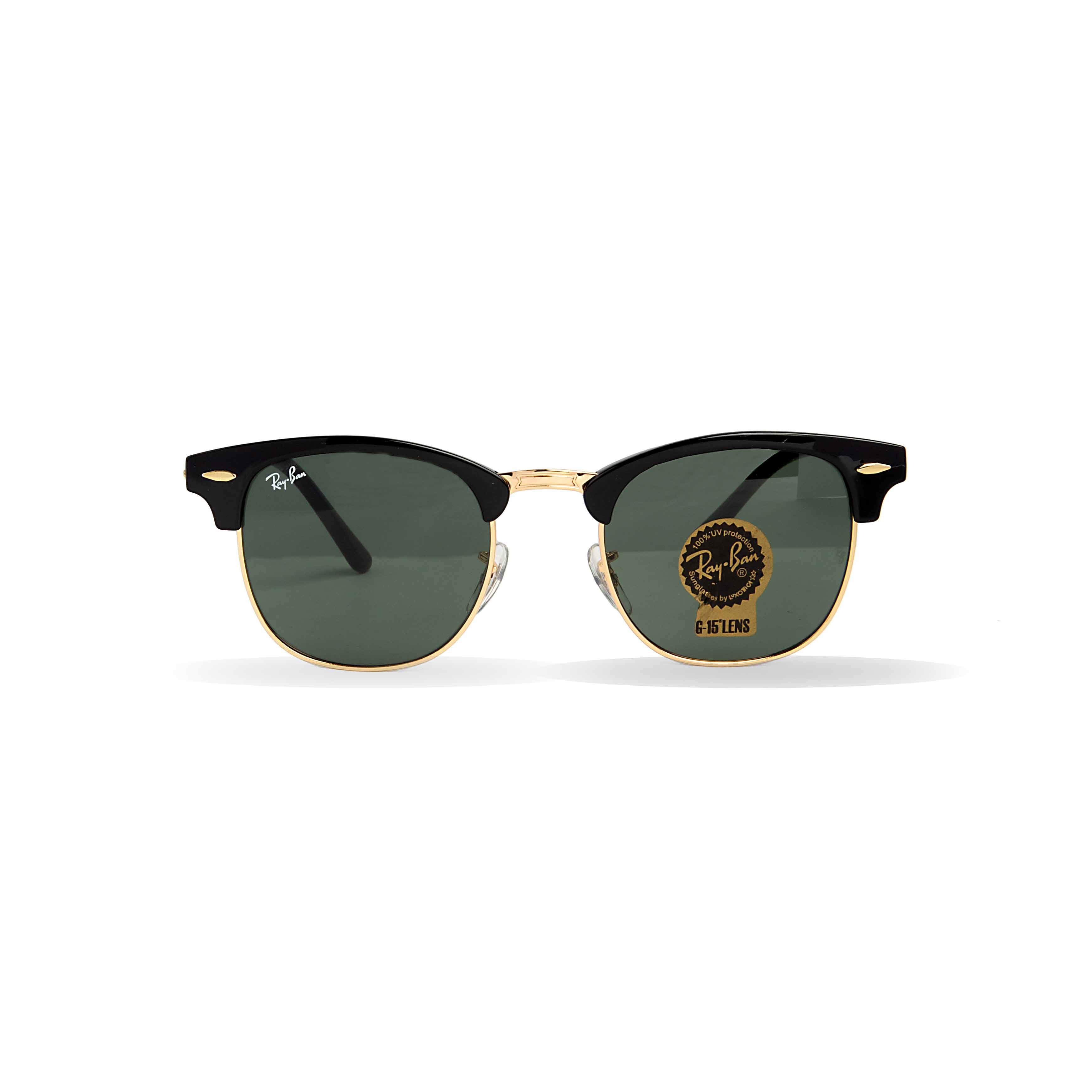 Classic Ray-Ban Clubmaster Sunglasses with Black & Gold Frame and Green G-15 Lenses - Iconic Unisex Style