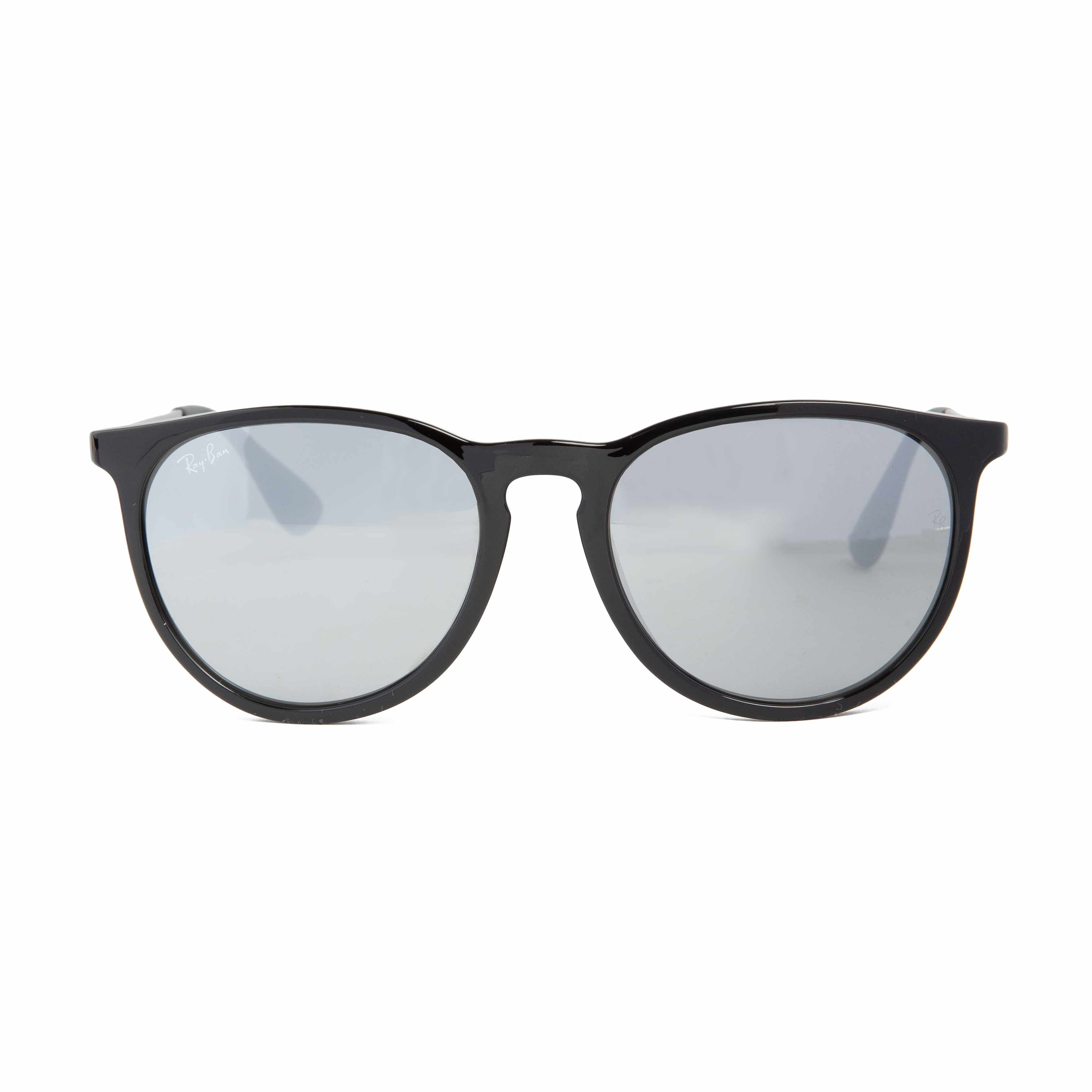 Ray-Ban round frame sunglasses with black frame and silver mirrored lenses