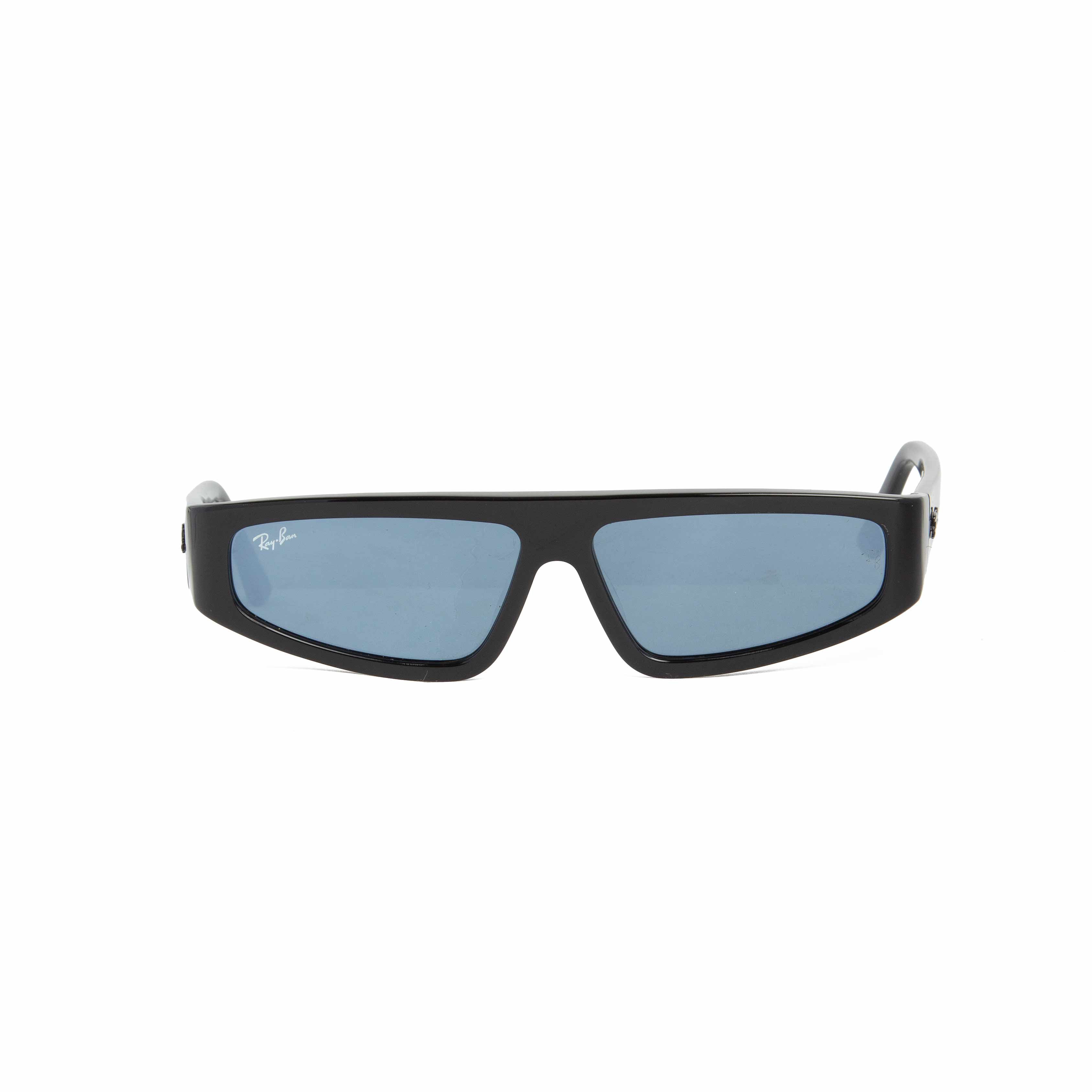 Ray-Ban black rectangle wrap sunglasses with blue lenses