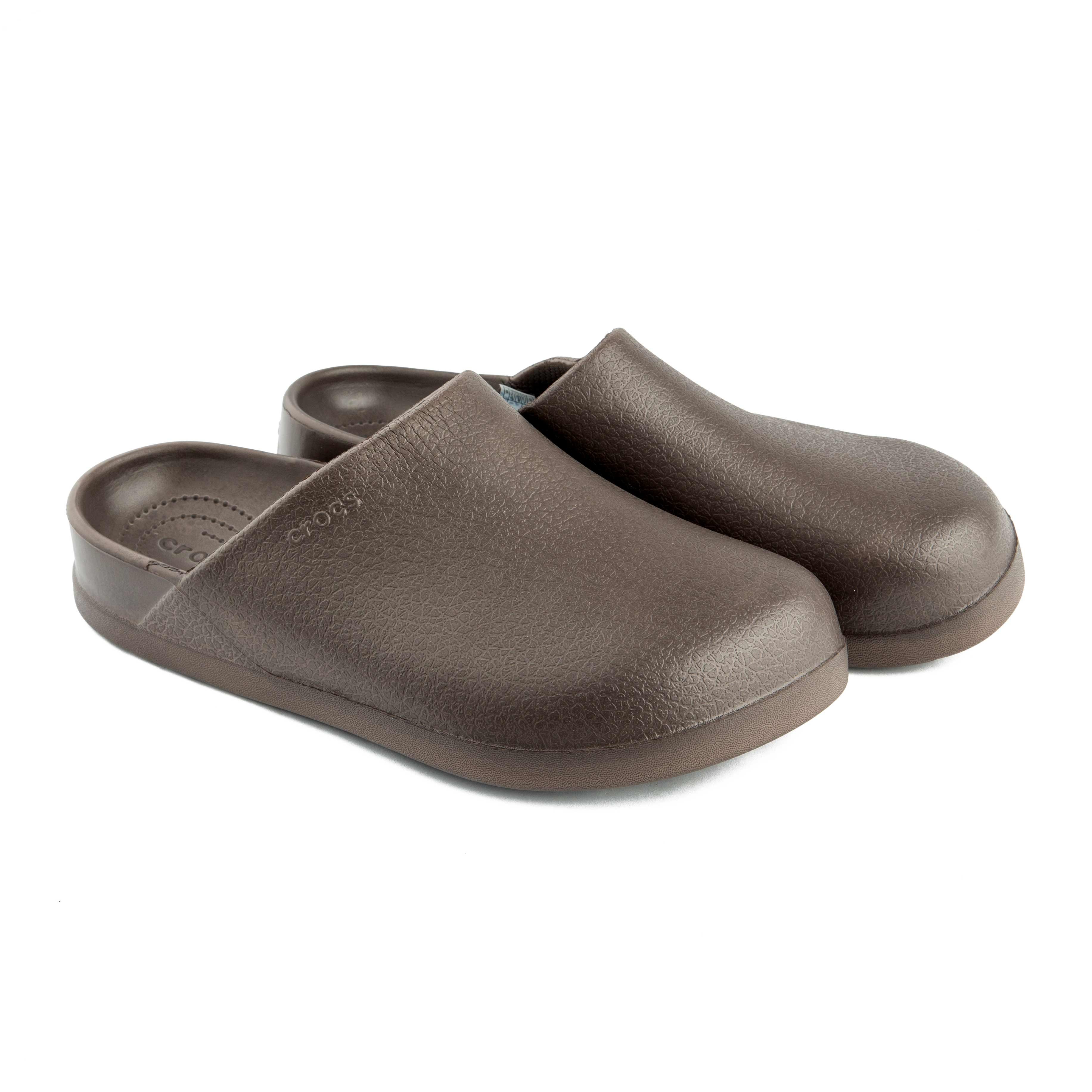 Unisex brown Crocs Bistro Clogs for all-day comfort and protection.