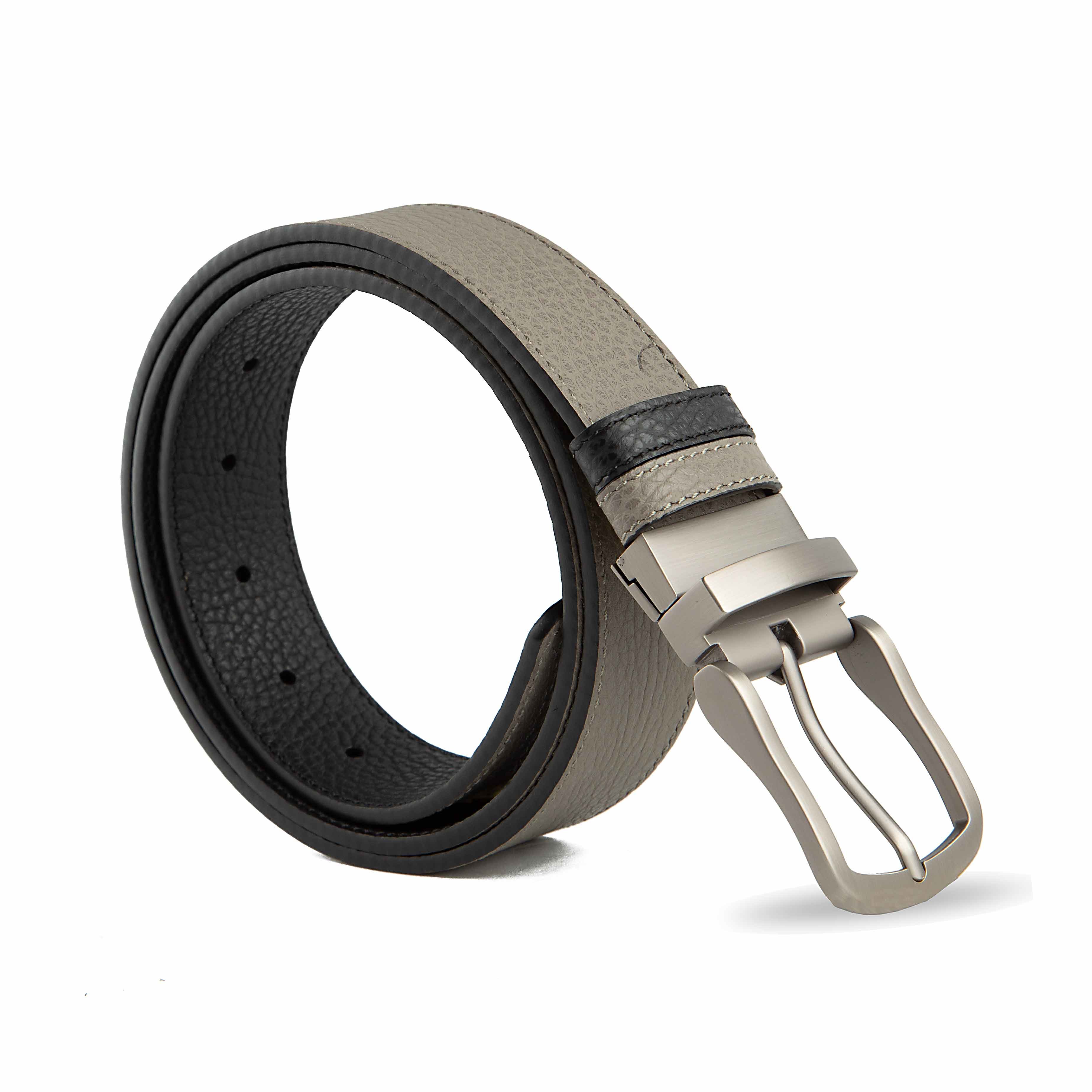 Agu & Son Ltd Men's Reversible Leather Belt - Grey & Black with Swivel Buckle - Versatile Agu & Son Ltd Belt"