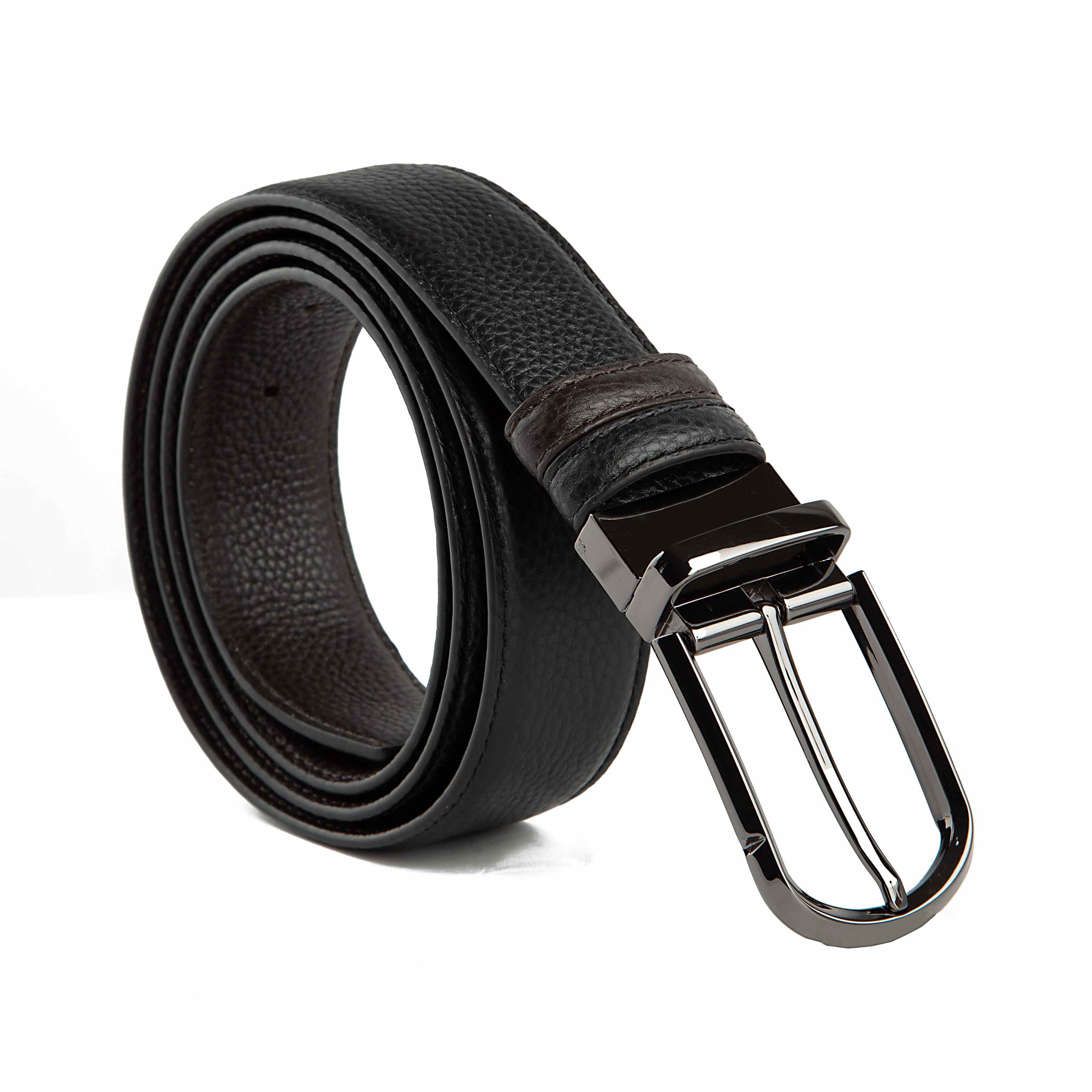 Agu & Son Ltd Men's Reversible Leather Belt - Black & Dark Brown with Swivel Buckle - Versatile Agu & Son Ltd Belt"