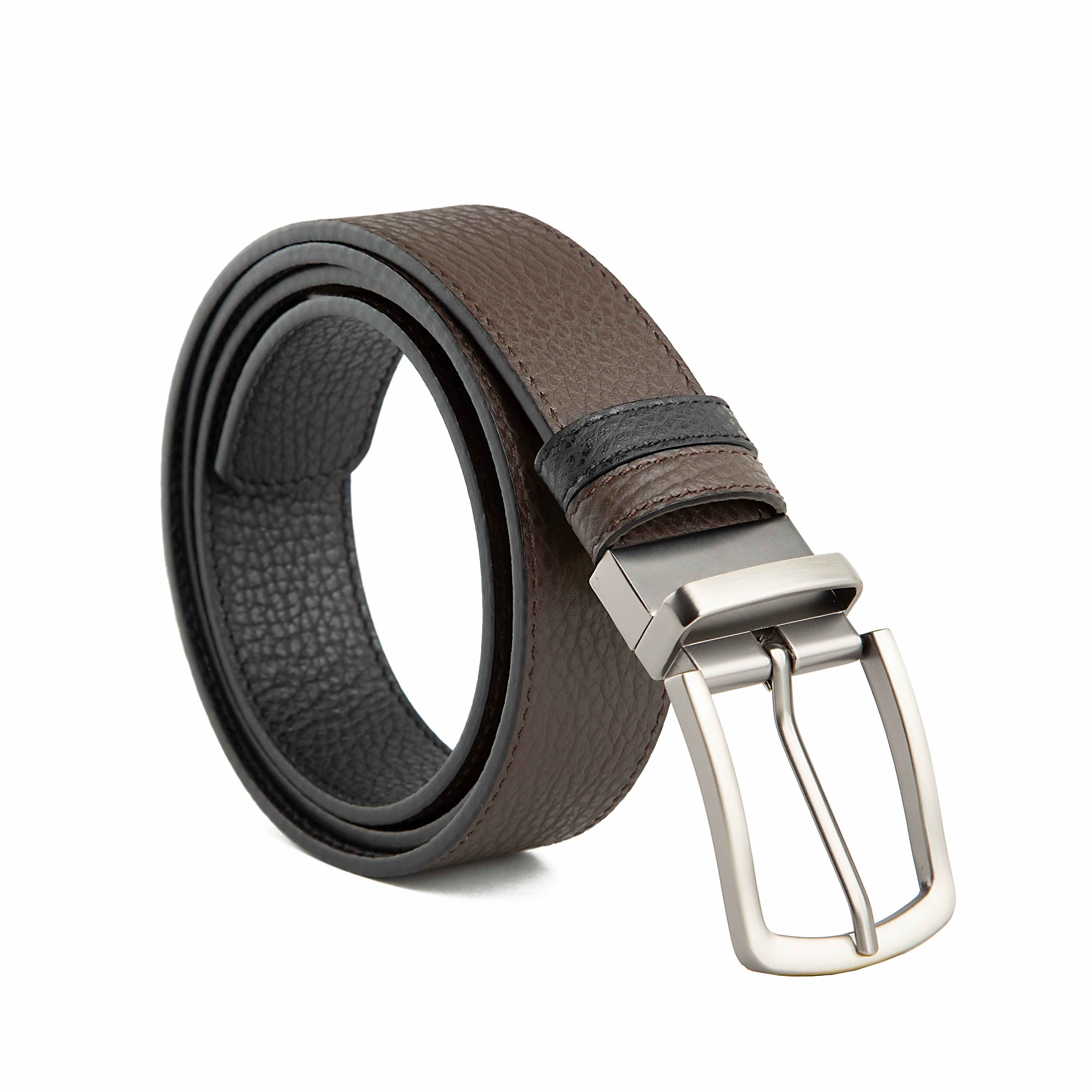 Agu & Son Ltd Men's Reversible Leather Belt - Dark Brown & Black with Swivel Buckle - Versatile Agu & Son Ltd Belt