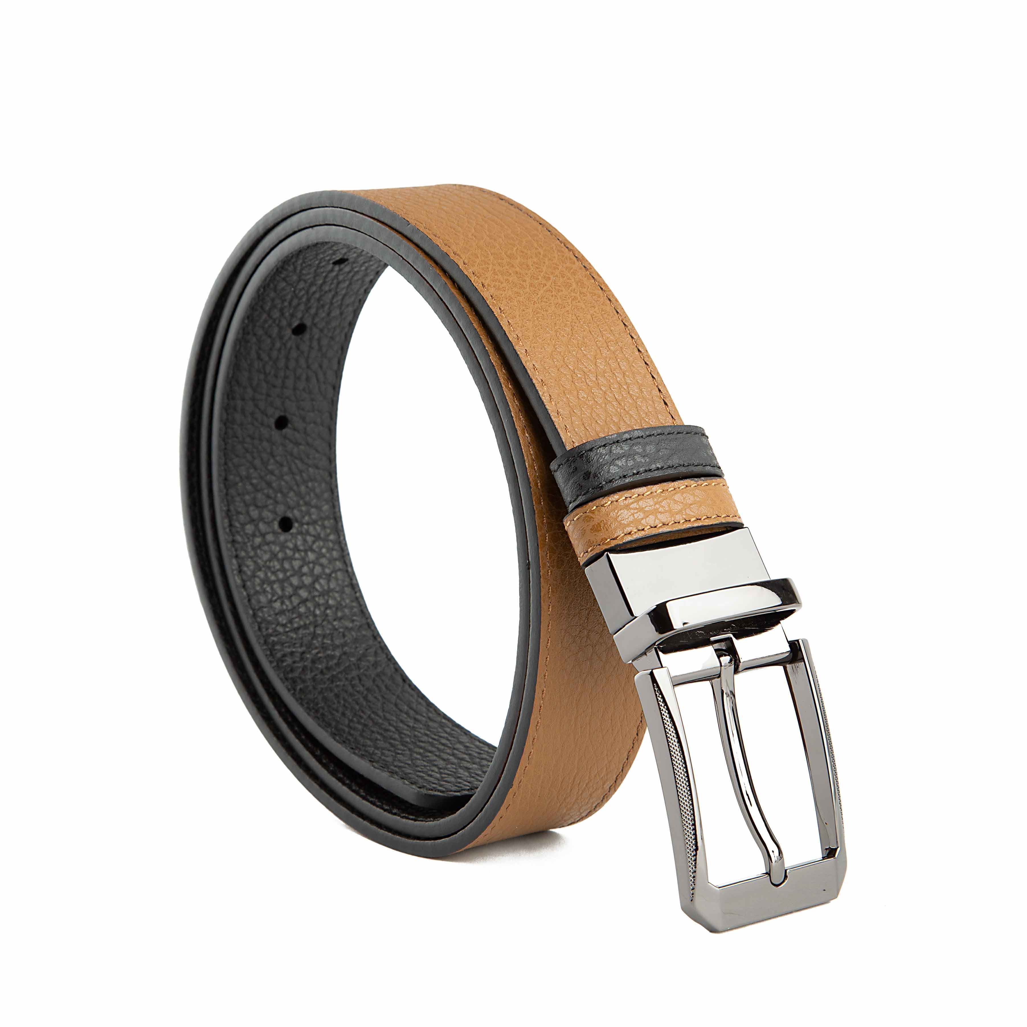 "Agu & Son Ltd Men's Reversible Leather Belt - Tan & Black with Swivel Buckle - Versatile Agu & Son Ltd Belt"