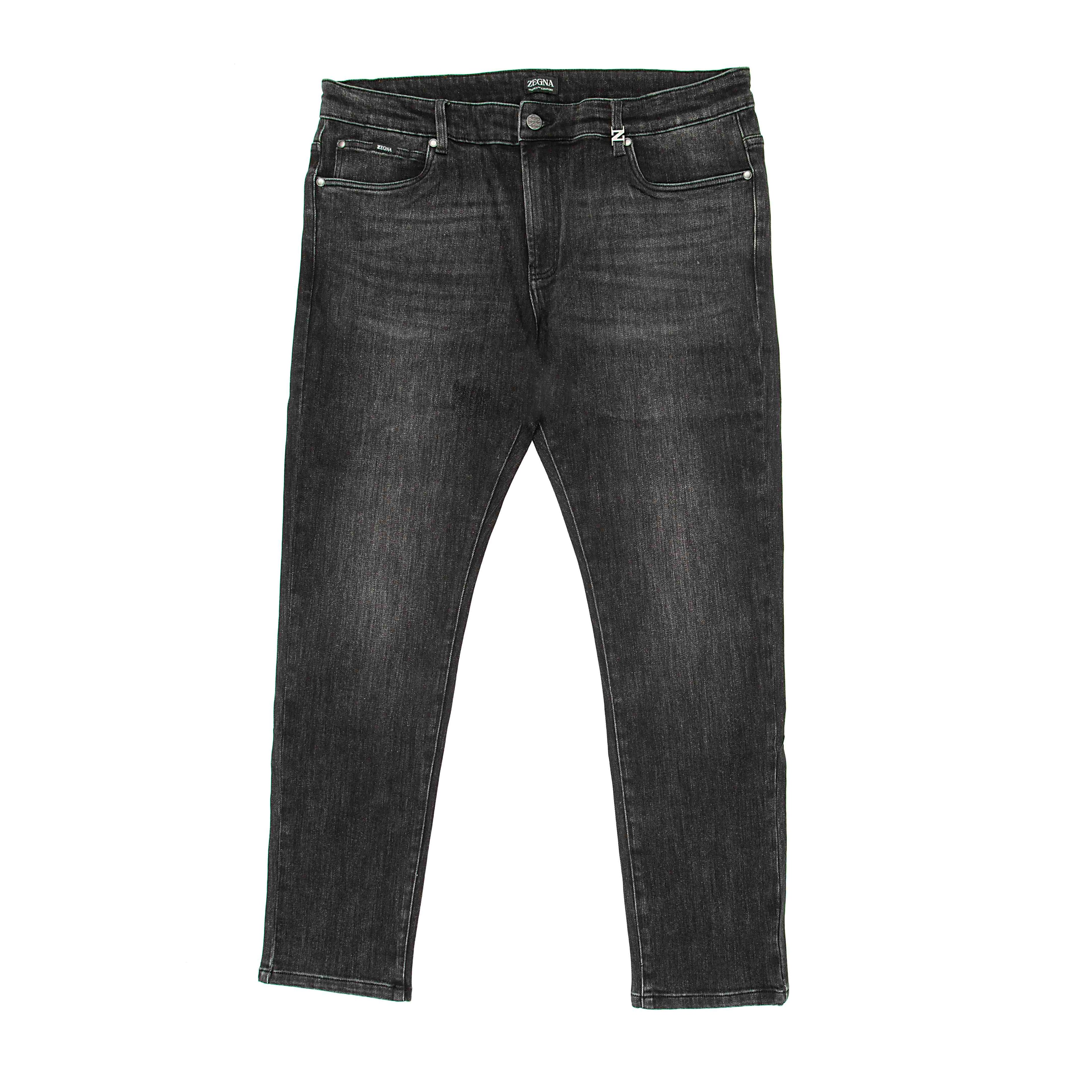 Men's Distressed Denim Jeans-Charcoal Grey