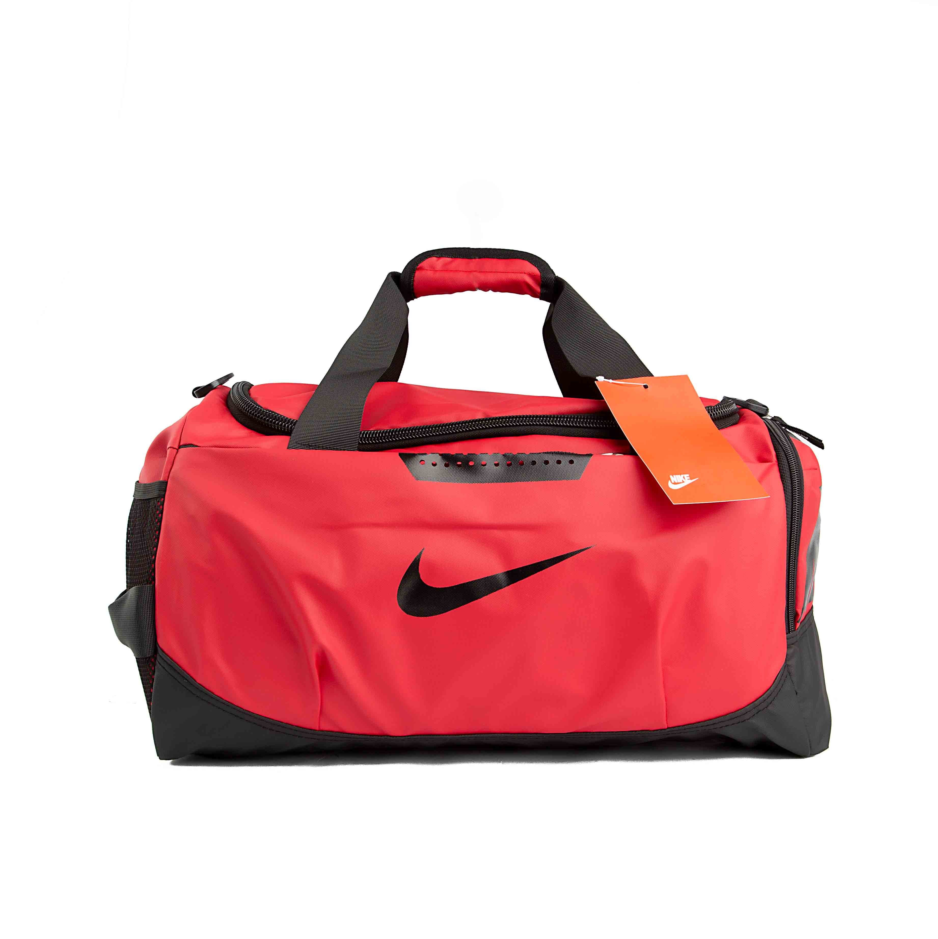 Durable Red Nike Brasilia Training Duffel Bag for gym.