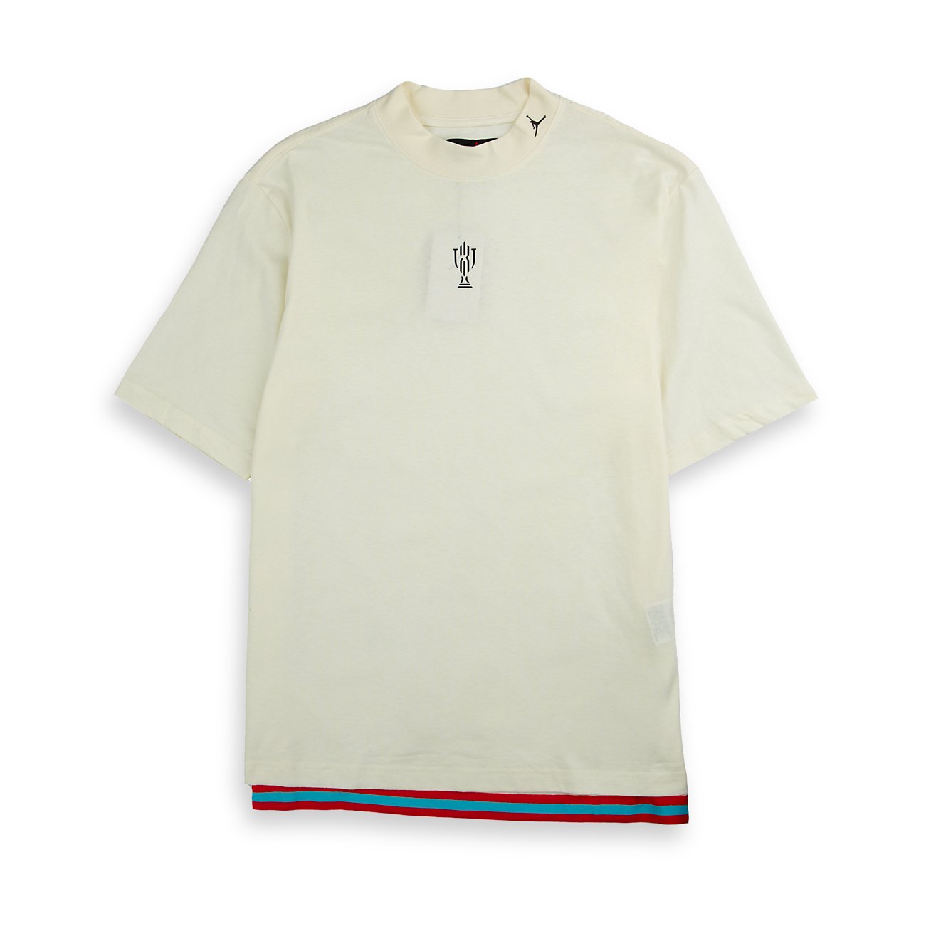ordan Brand Mock Neck T-Shirt | Striped Hem  T- shirt