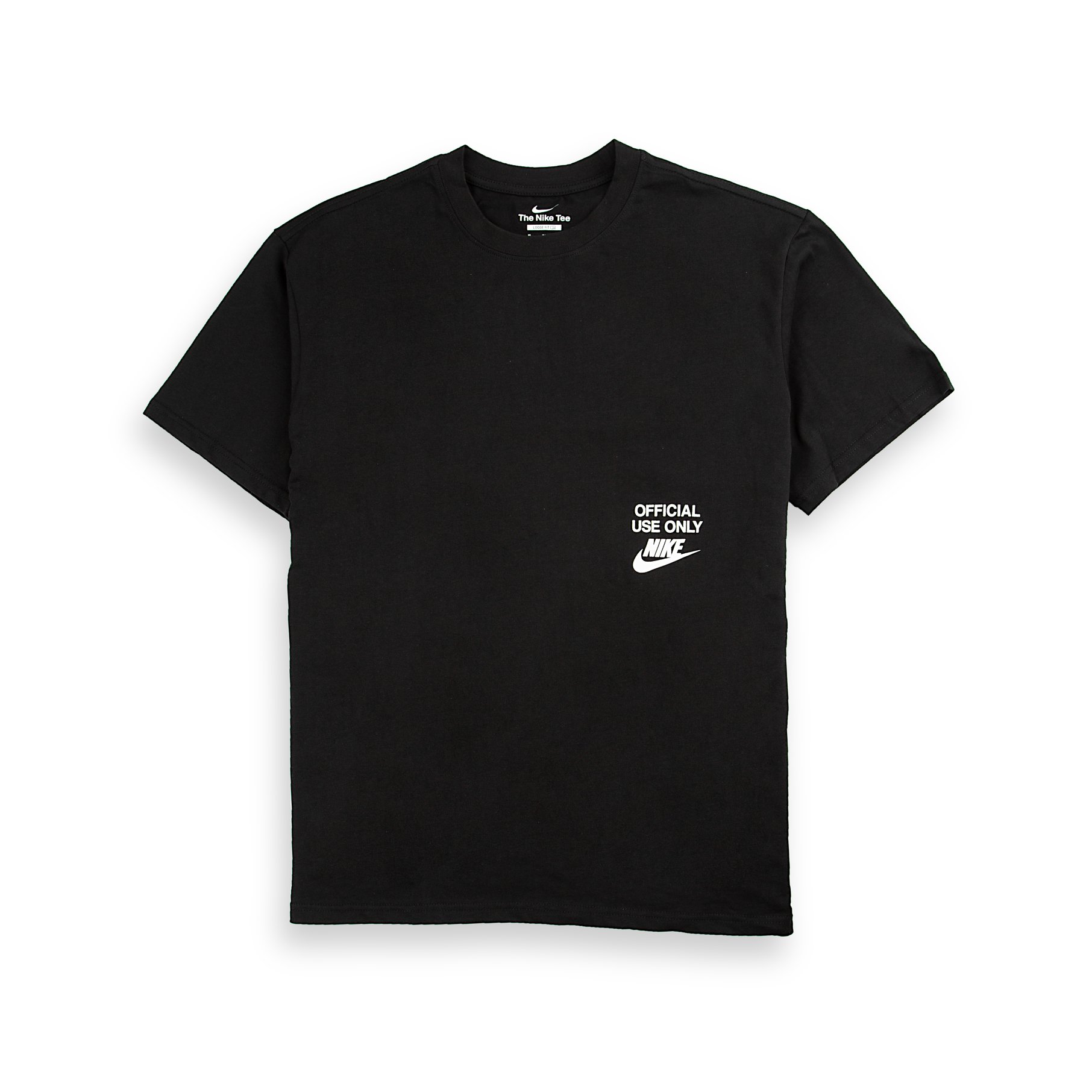 A black Nike "Official Use Only" t-shirt with a white graphic and Swoosh logo on the chest.