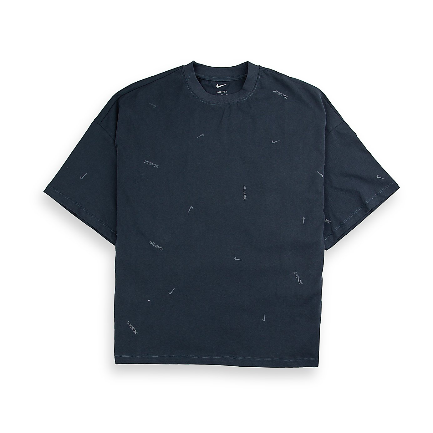 Nike x Jacquemus dark navy blue Dri-FIT t-shirt with all-over debossed logos.