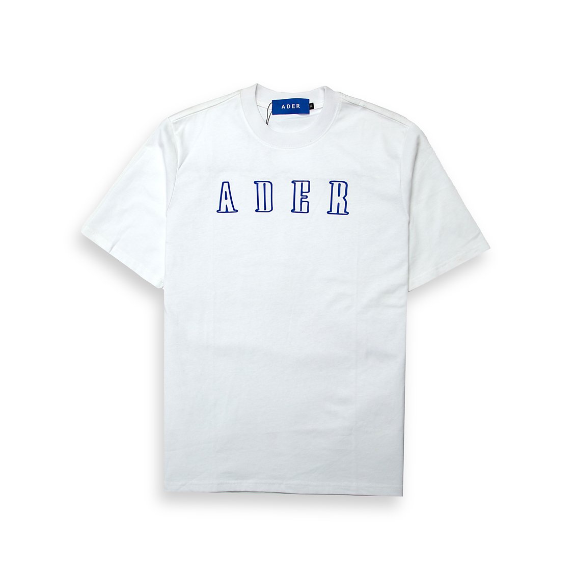 This is a short-sleeved, crew-neck T-shirt from the South Korean streetwear brand ADER error (often stylized with a semicolon, e.g., A;der Error).