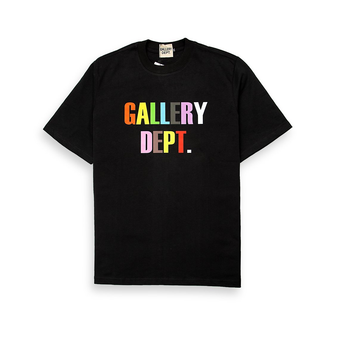 A classic fit, short-sleeved cotton T-shirt featuring the brand's name, "GALLERY DEPT.", printed across the chest in two lines.