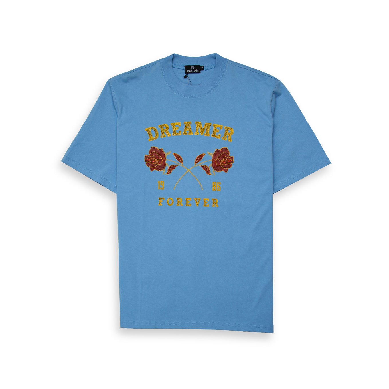 This is a short-sleeved, crew-neck t-shirt featuring a bold graphic print on the chest.