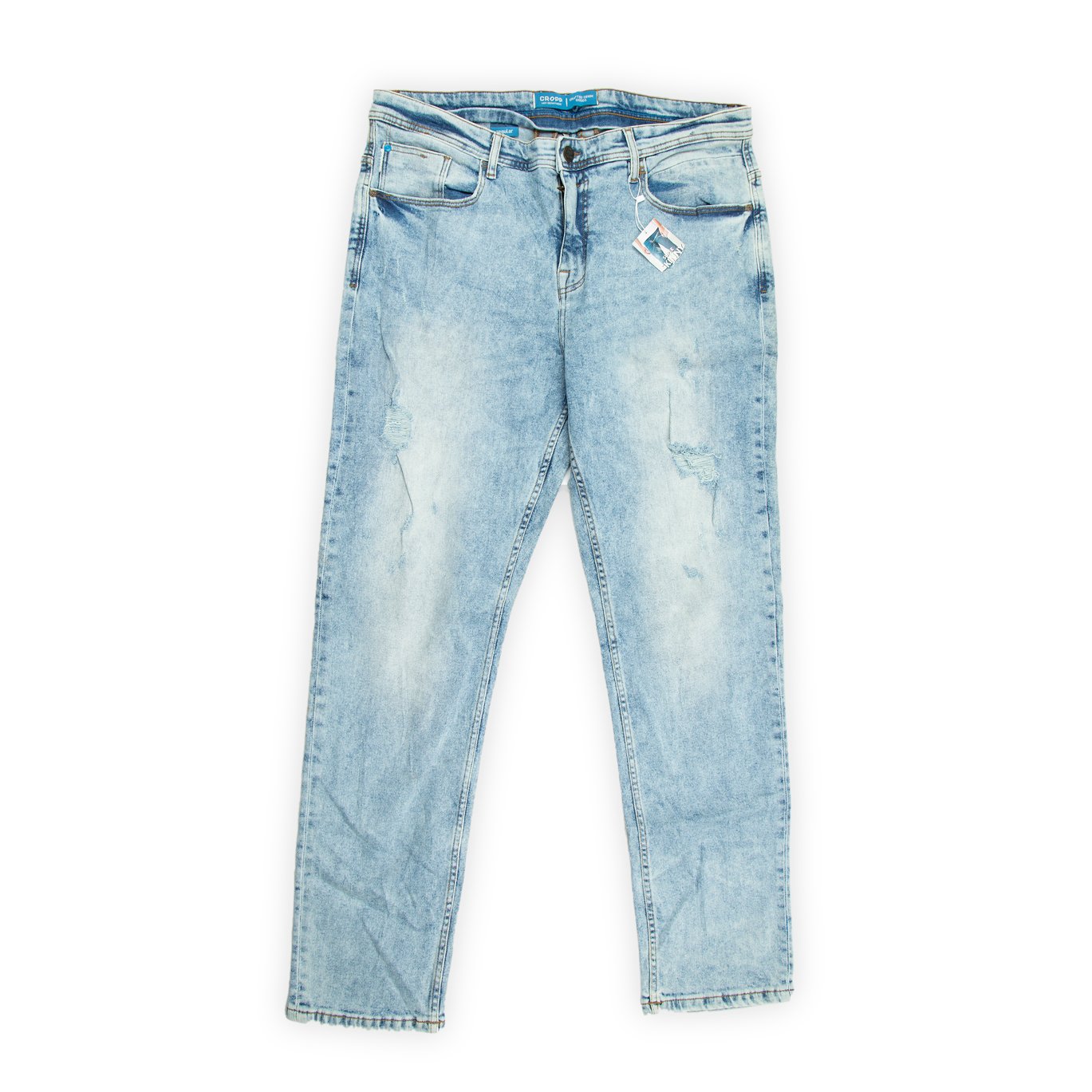 They feature a trendy light, acid-wash finish and subtle distressing and whiskering for a worn-in, authentic look.