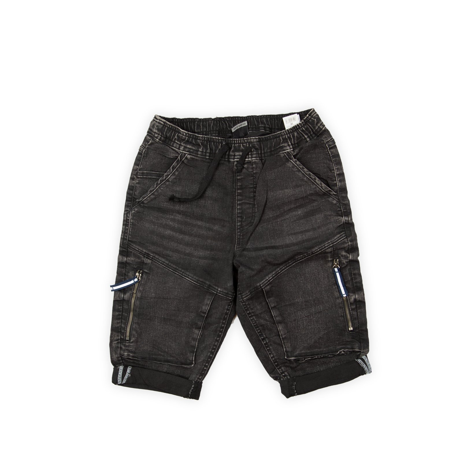 These are comfortable, casual shorts or culottes with a functional, jogger-style design. They feature a relaxed fit and are made from a black-wash denim or durable fabric.