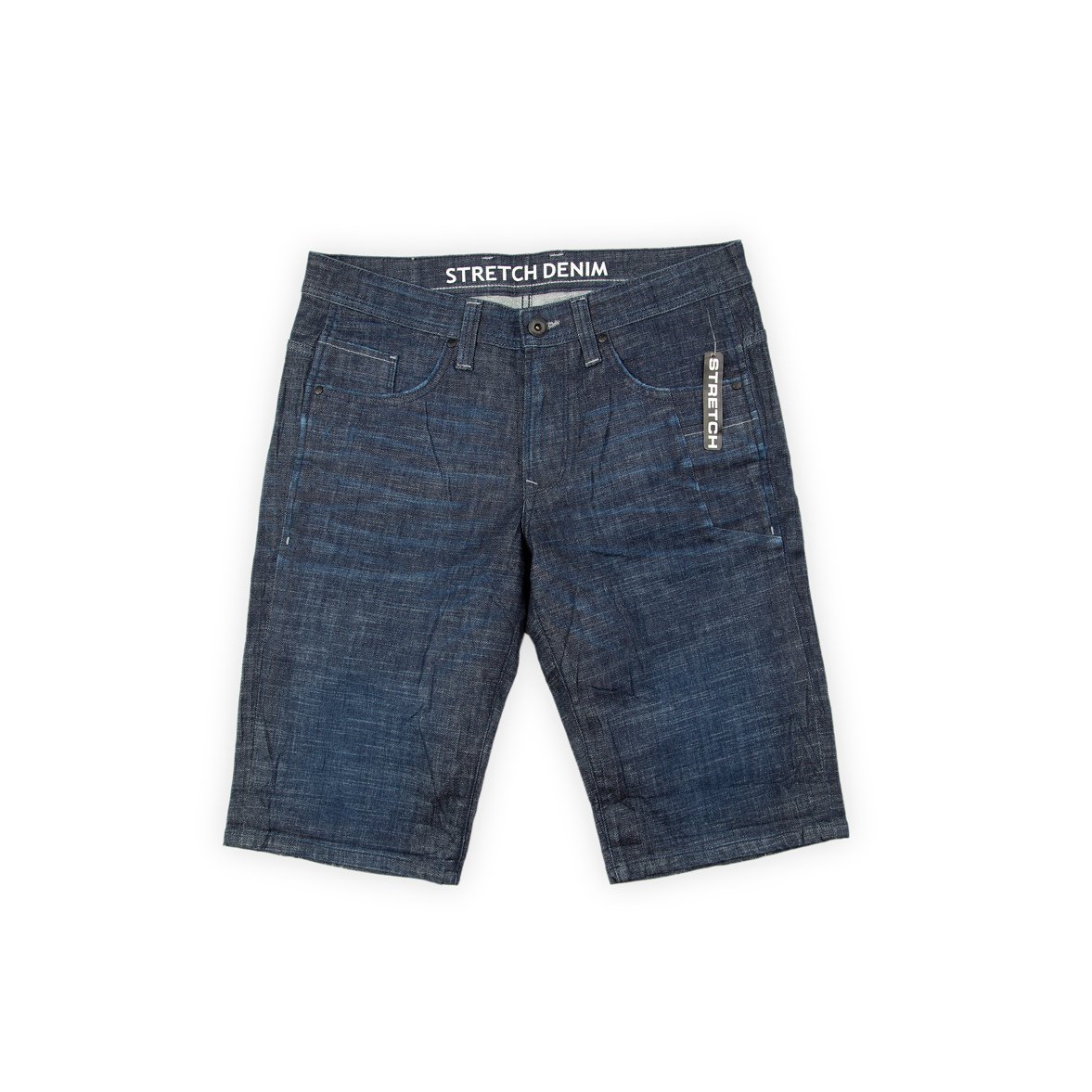 These are knee-length Bermuda-style shorts made from a comfortable and flexible stretch denim fabric, as indicated by the "STRETCH DENIM" label on the waistband.