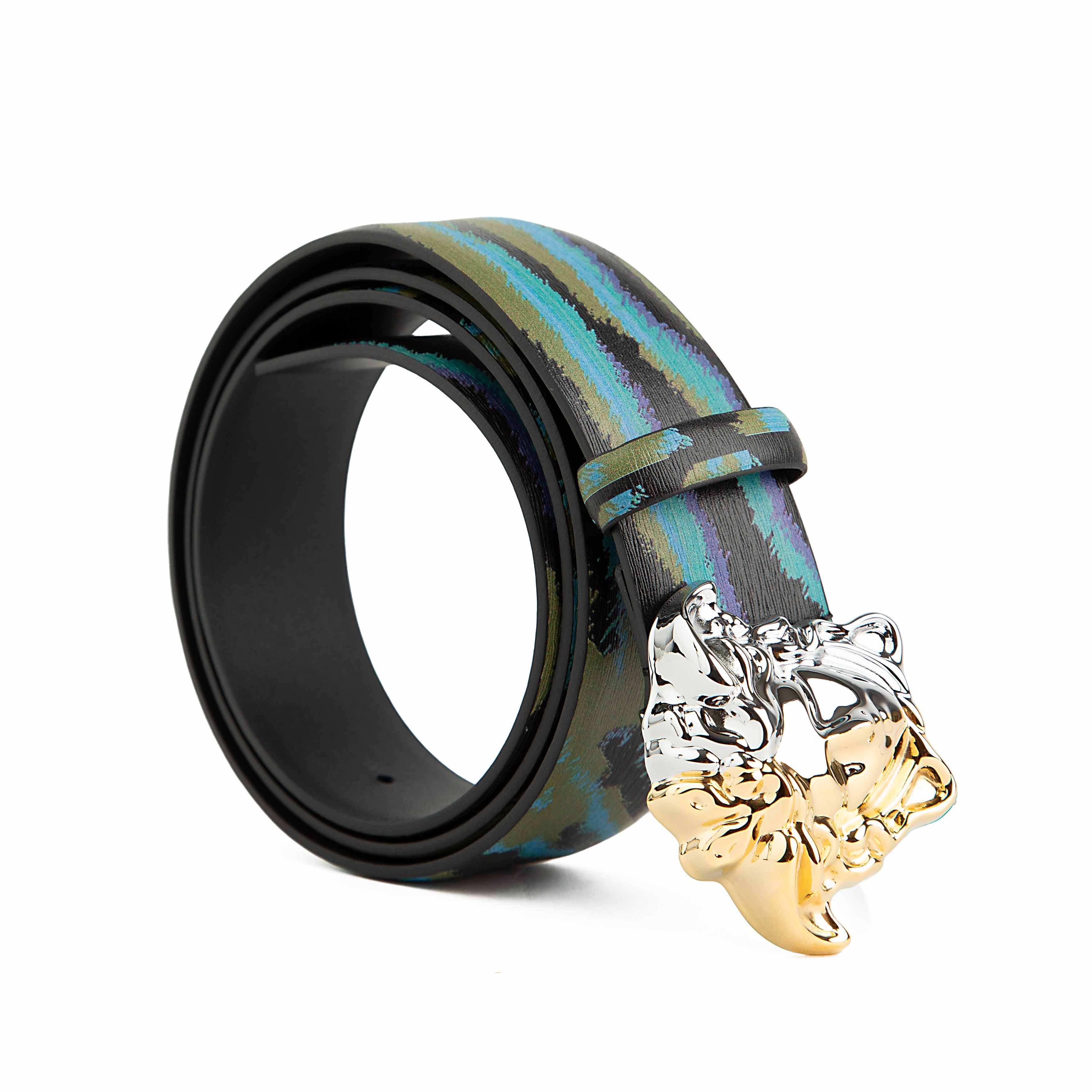 This statement accessory blends bold contemporary art with high-fashion heritage.