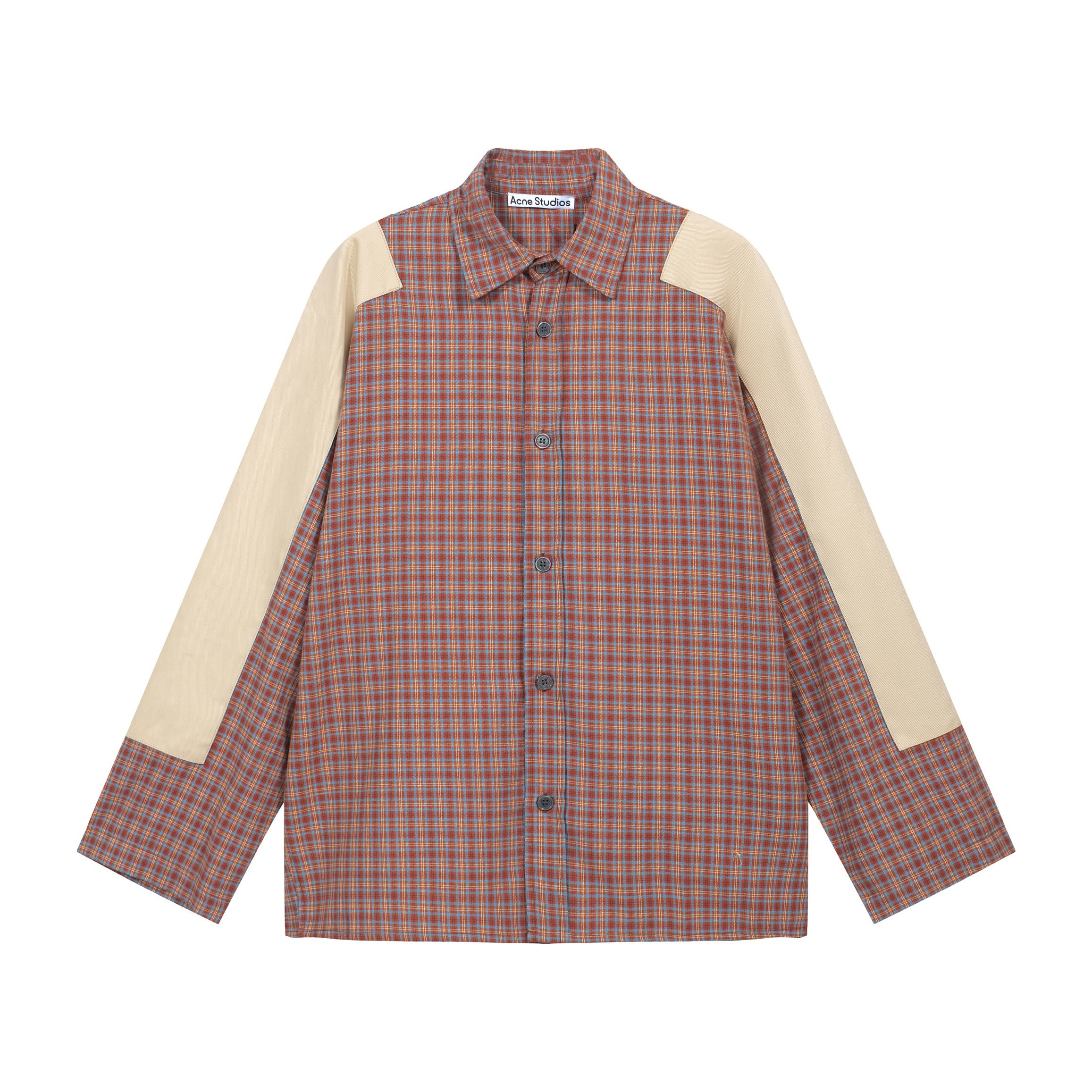 Acne Studios Men's Rust Plaid Shirt - Beige Contrast Panels