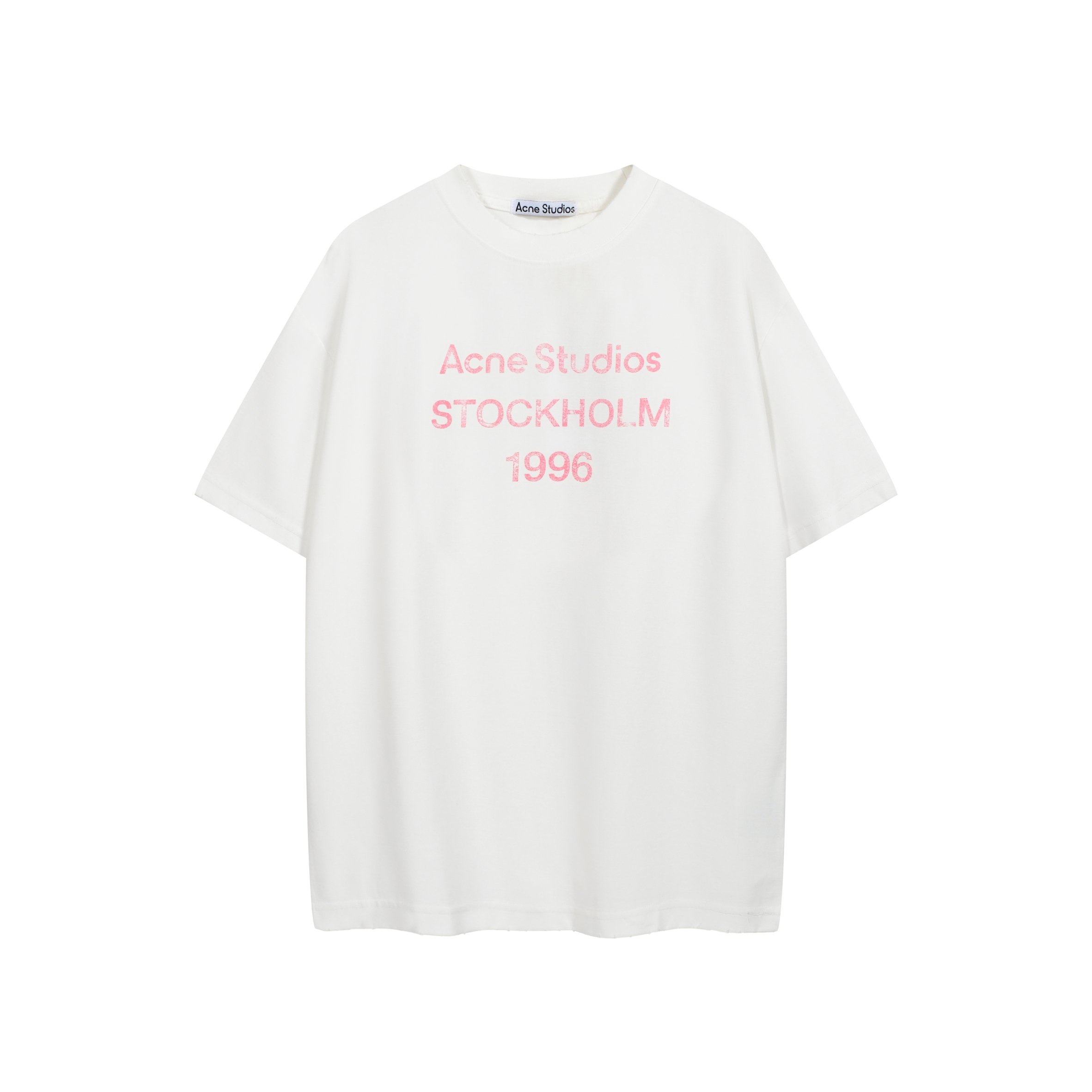 Acne Studios 1996 Logo T-Shirt - White, Pink Print, Unisex Fit