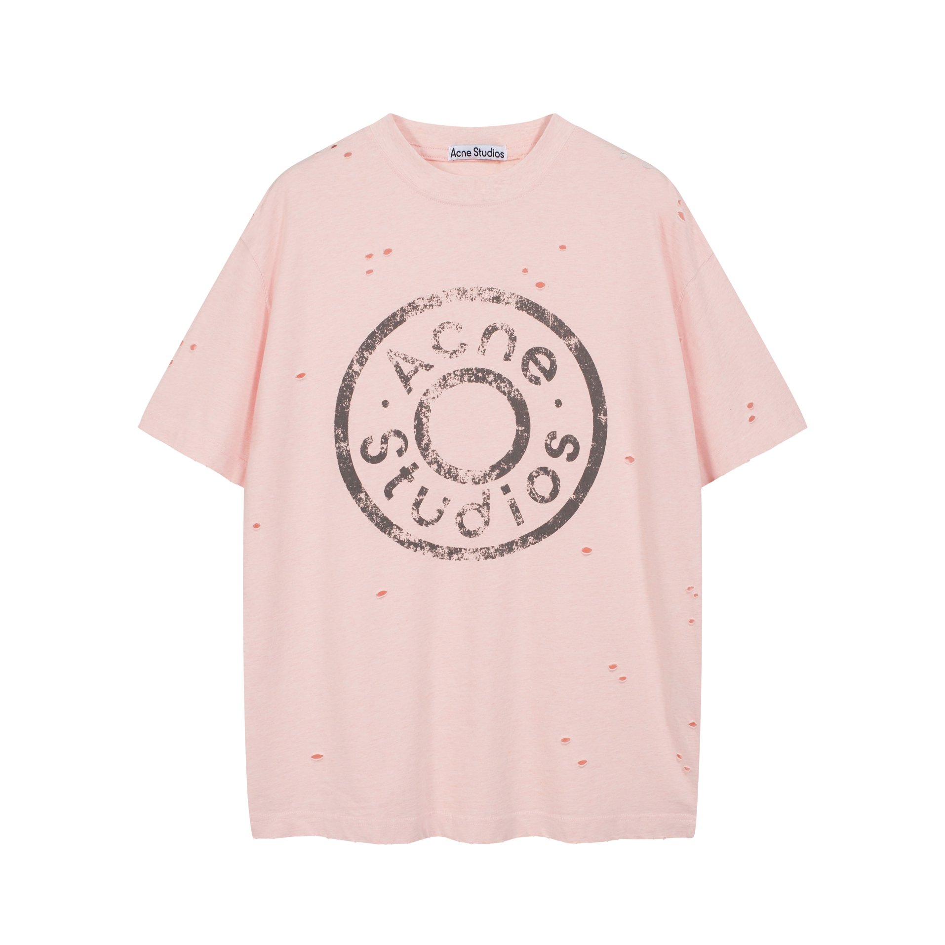 Acne Studios Distressed Stamp Logo T-Shirt - Pale Pink (47)