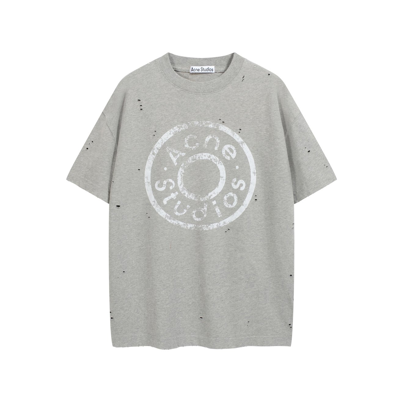 Acne Studios Unisex Distressed Stamp Logo Tee - Pink & Grey