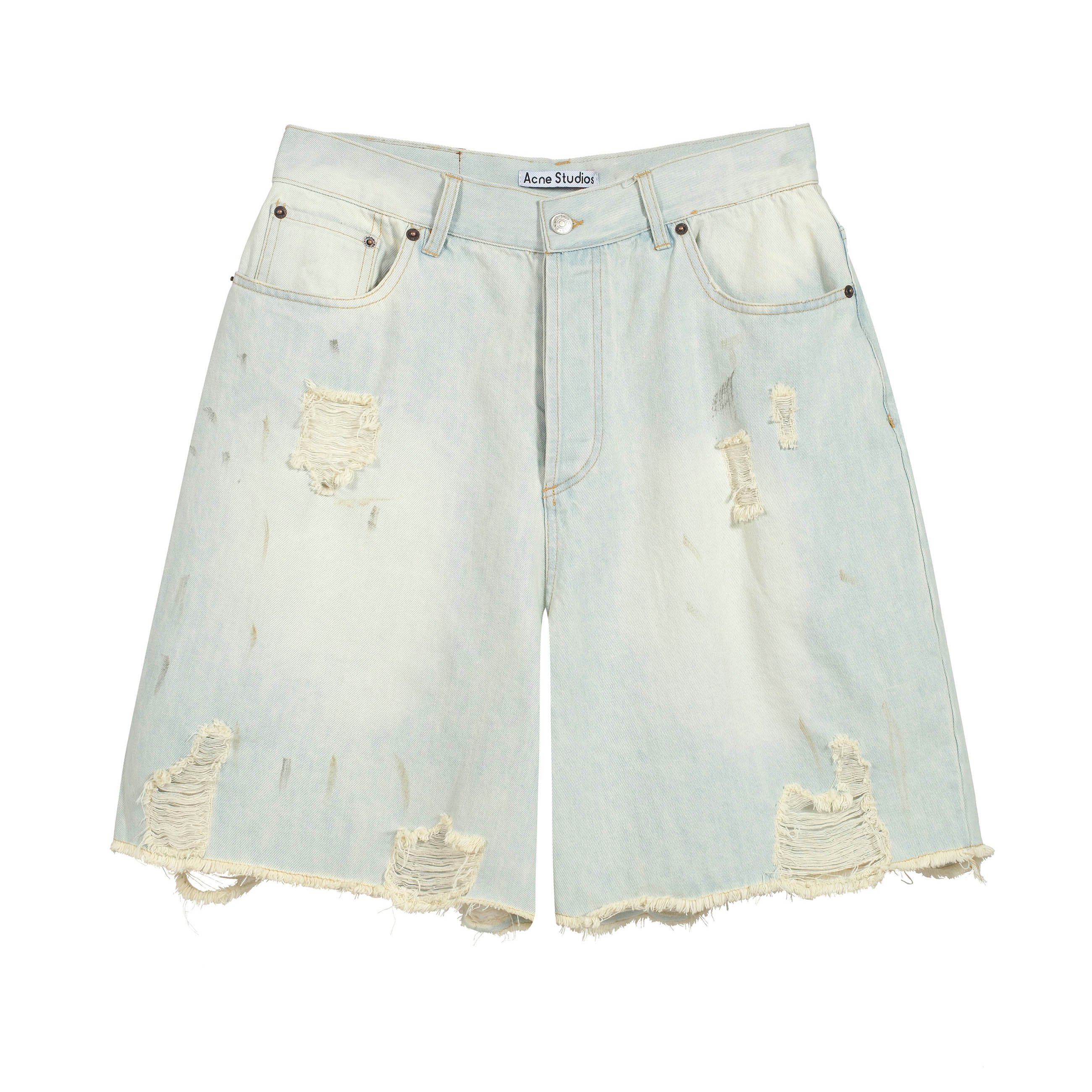 Acne Studios Bleach Wash Distressed Raw Hem Denim Shorts