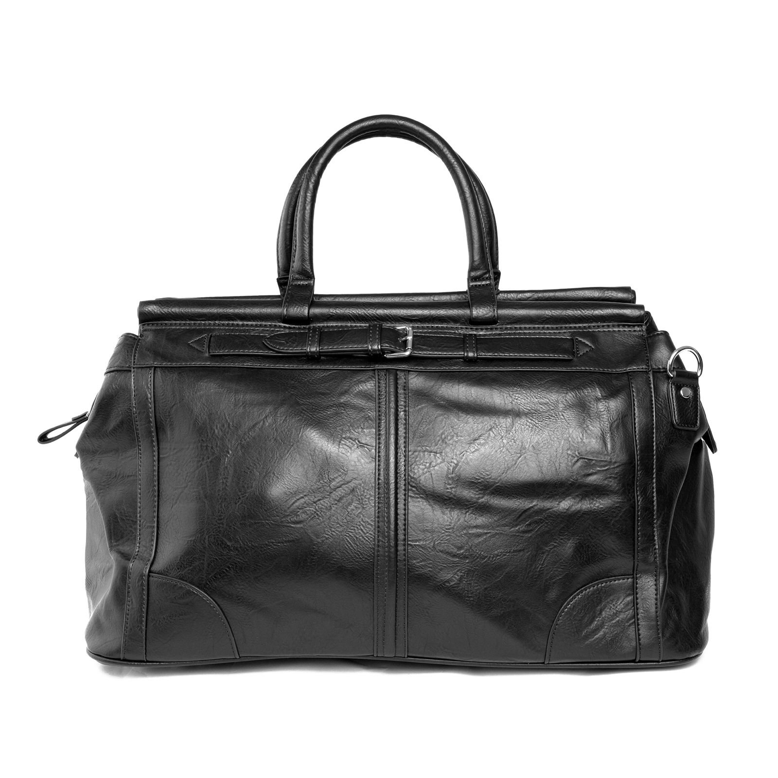 Classic Faux Leather Travel Duffel Bag - Black Unisex