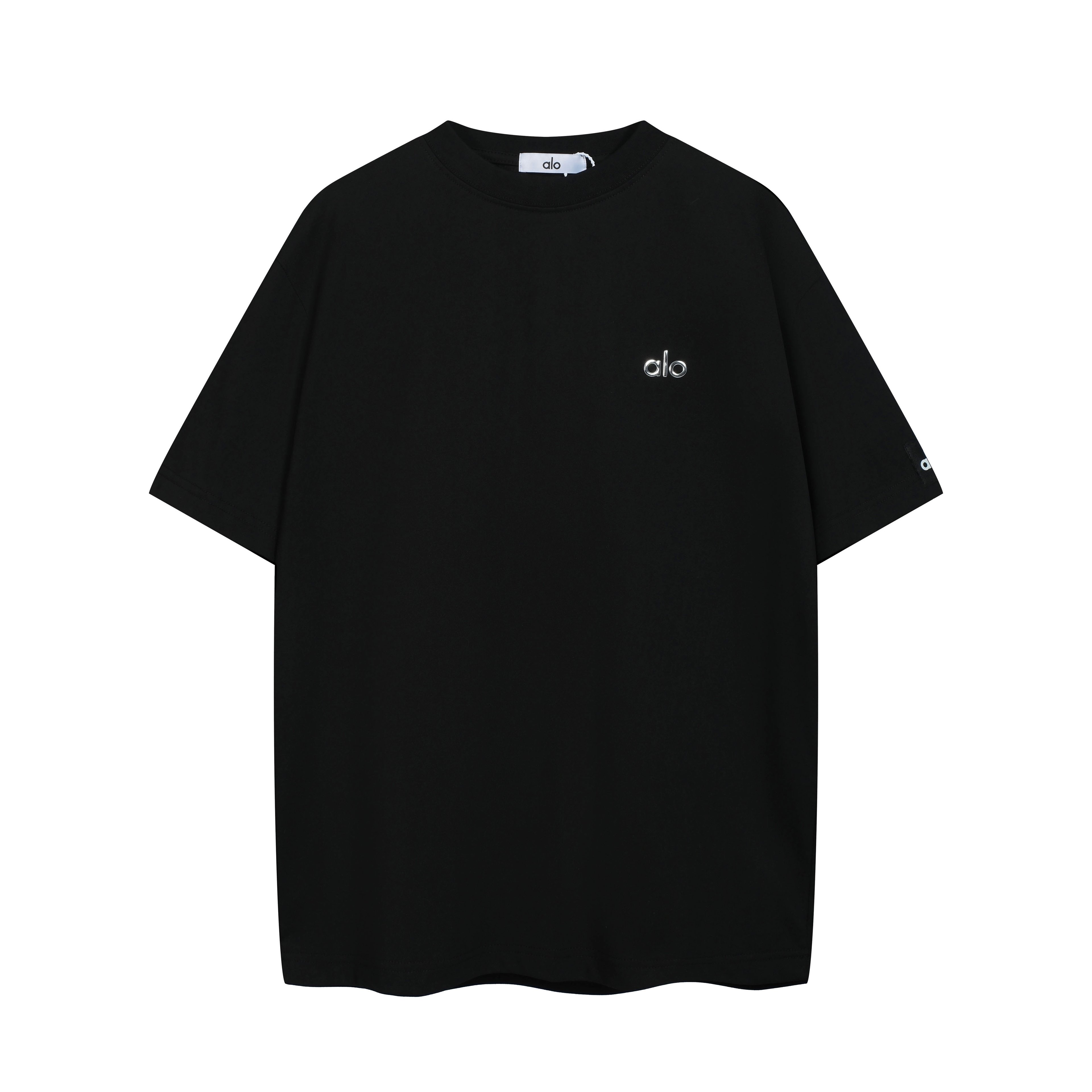 ALO Yoga Metallic Logo Black Tee - Relaxed Fit Studio to Street