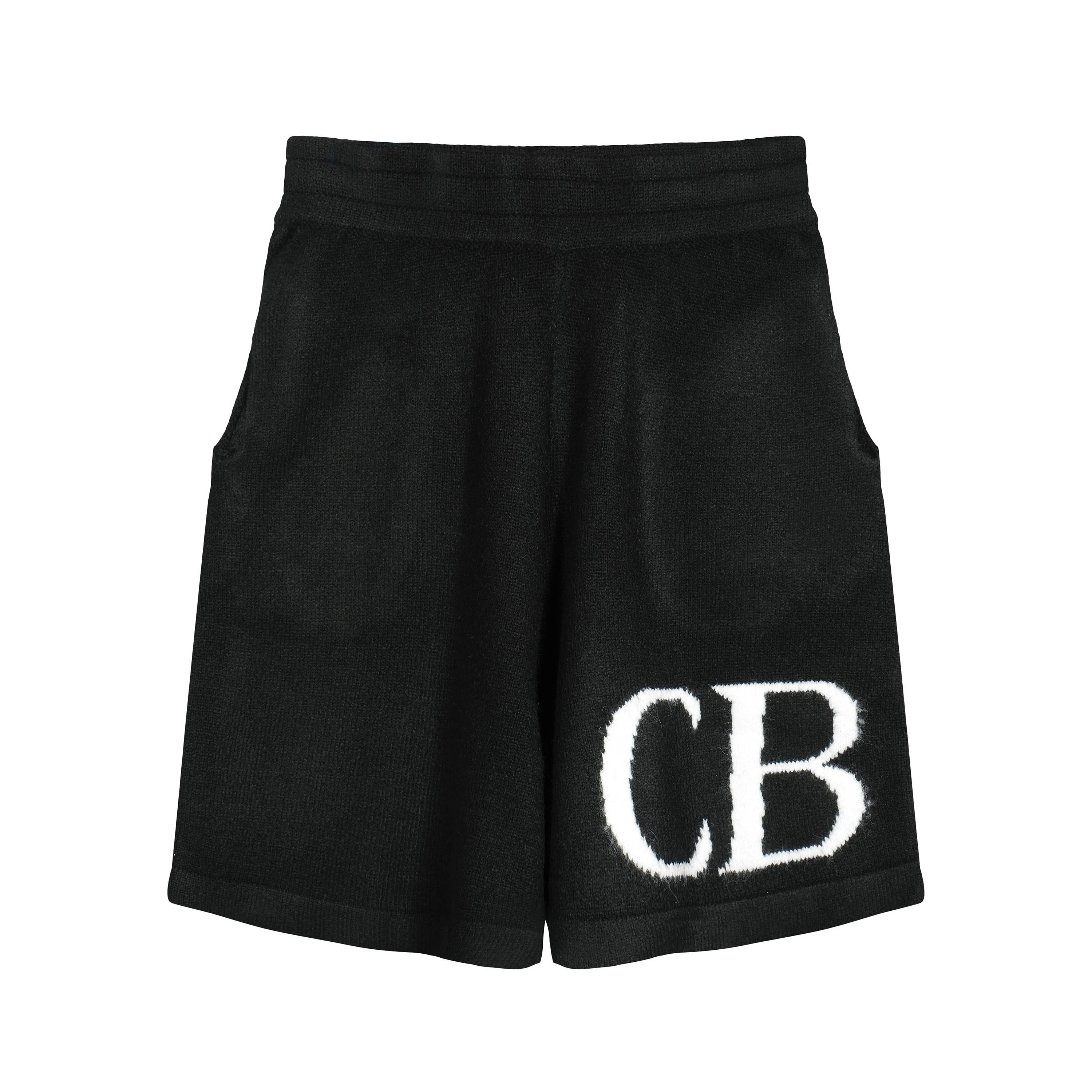 CB Monogram Knit Terry Cloth Shorts - Black & White Logo