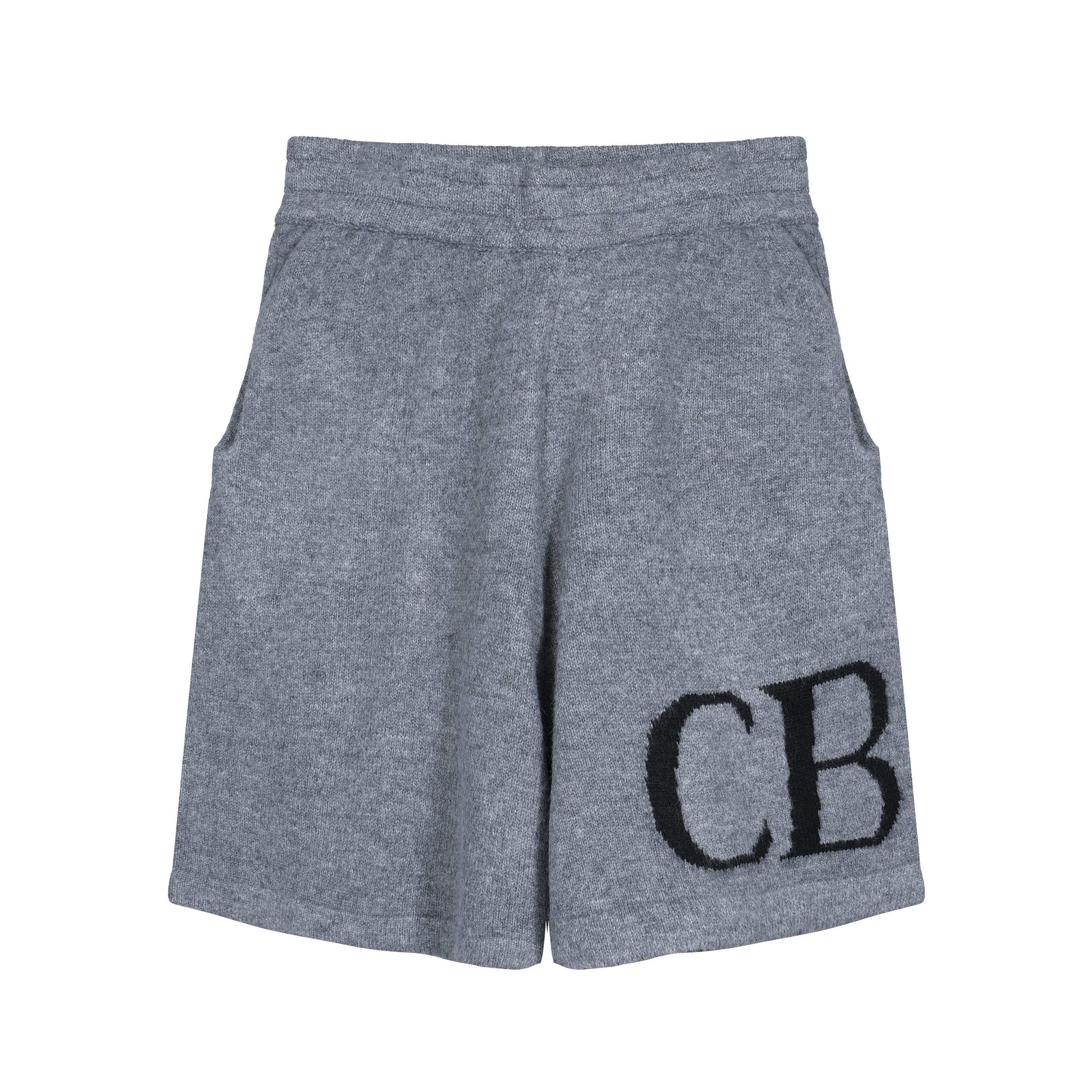 CB Monogram Knit Terry Cloth Shorts - Heather Grey Relaxed Fit