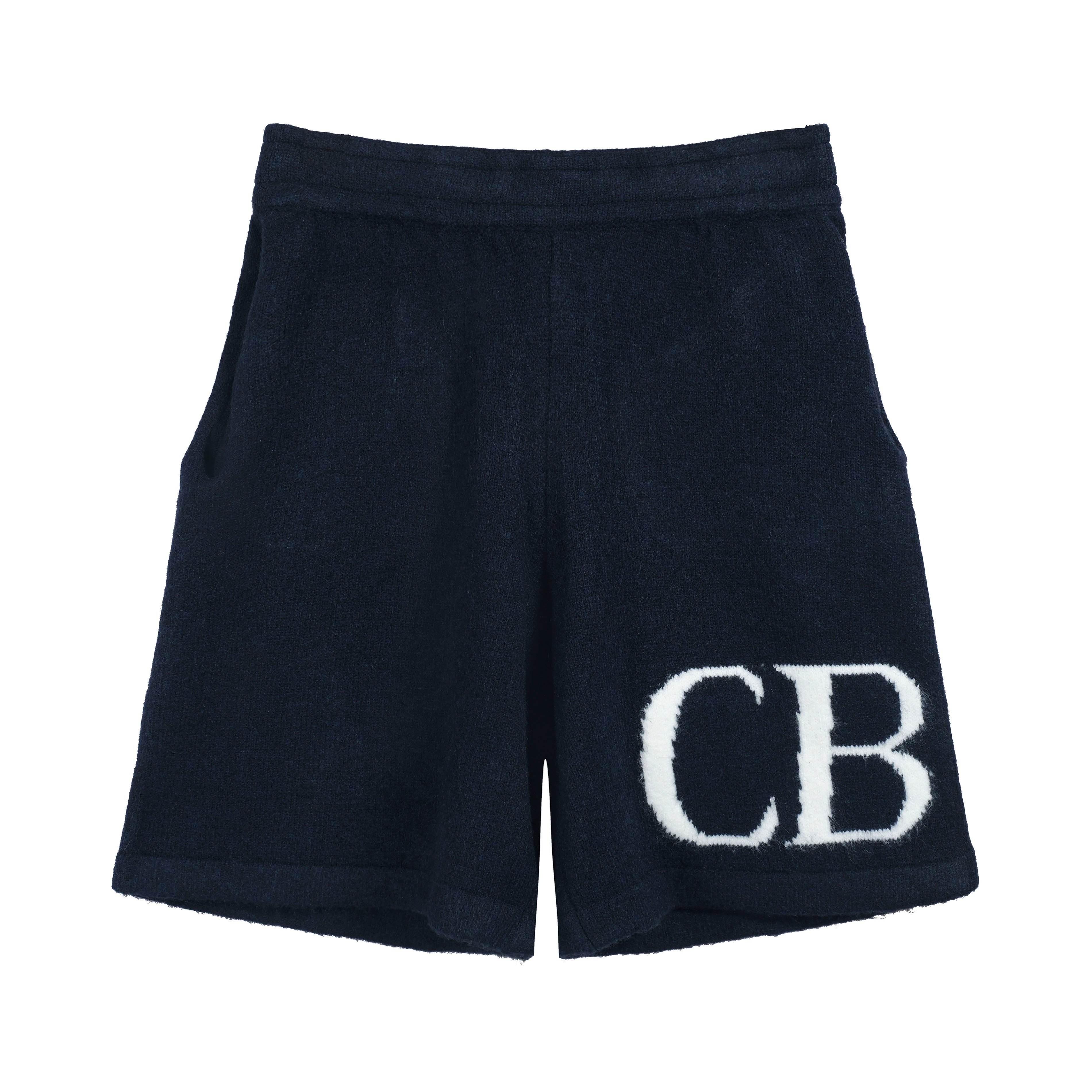 Black CB Knit Terry Cloth Shorts - White Monogram Logo