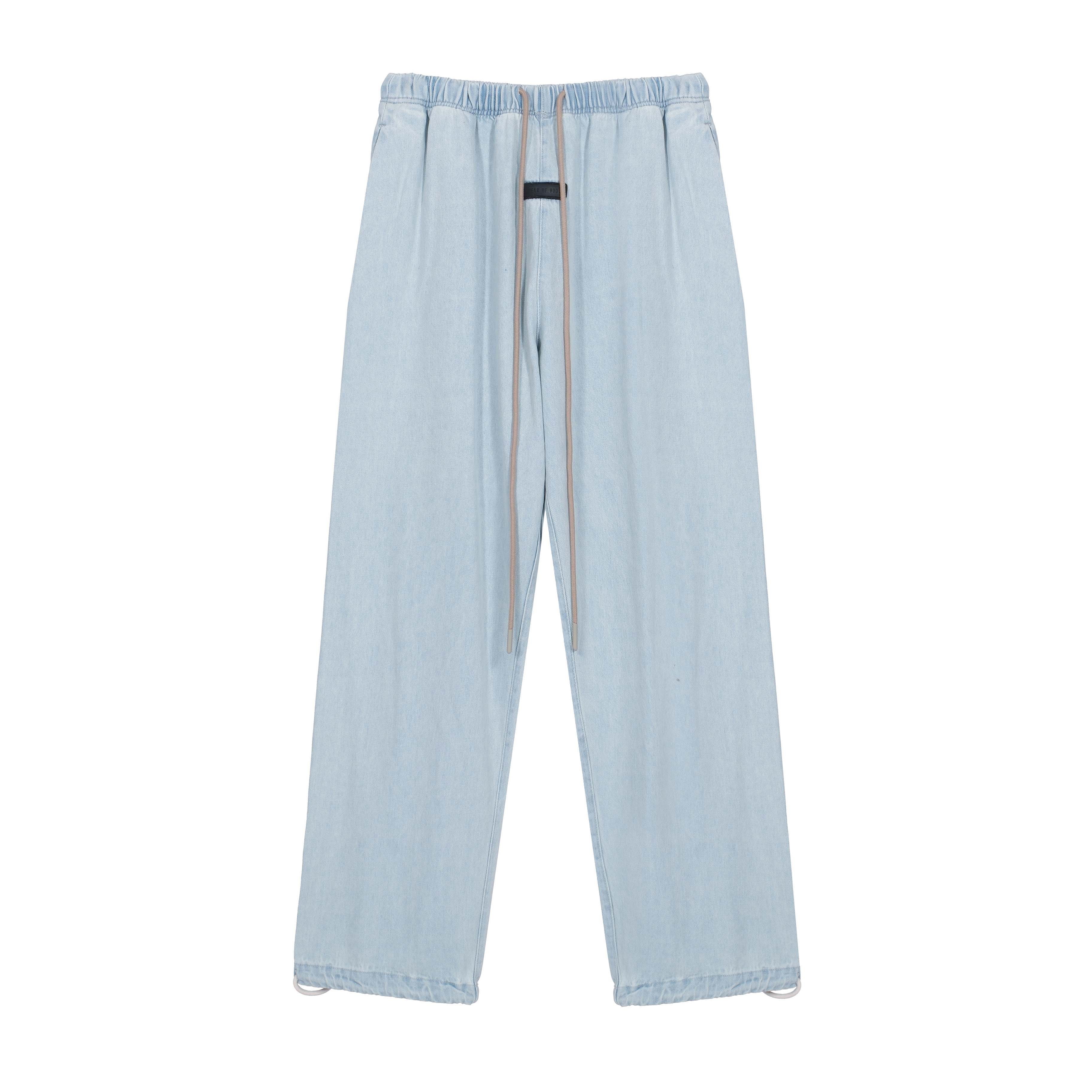 FOG ESSENTIALS Light Wash Drawcord Wide-Leg Denim Jeans