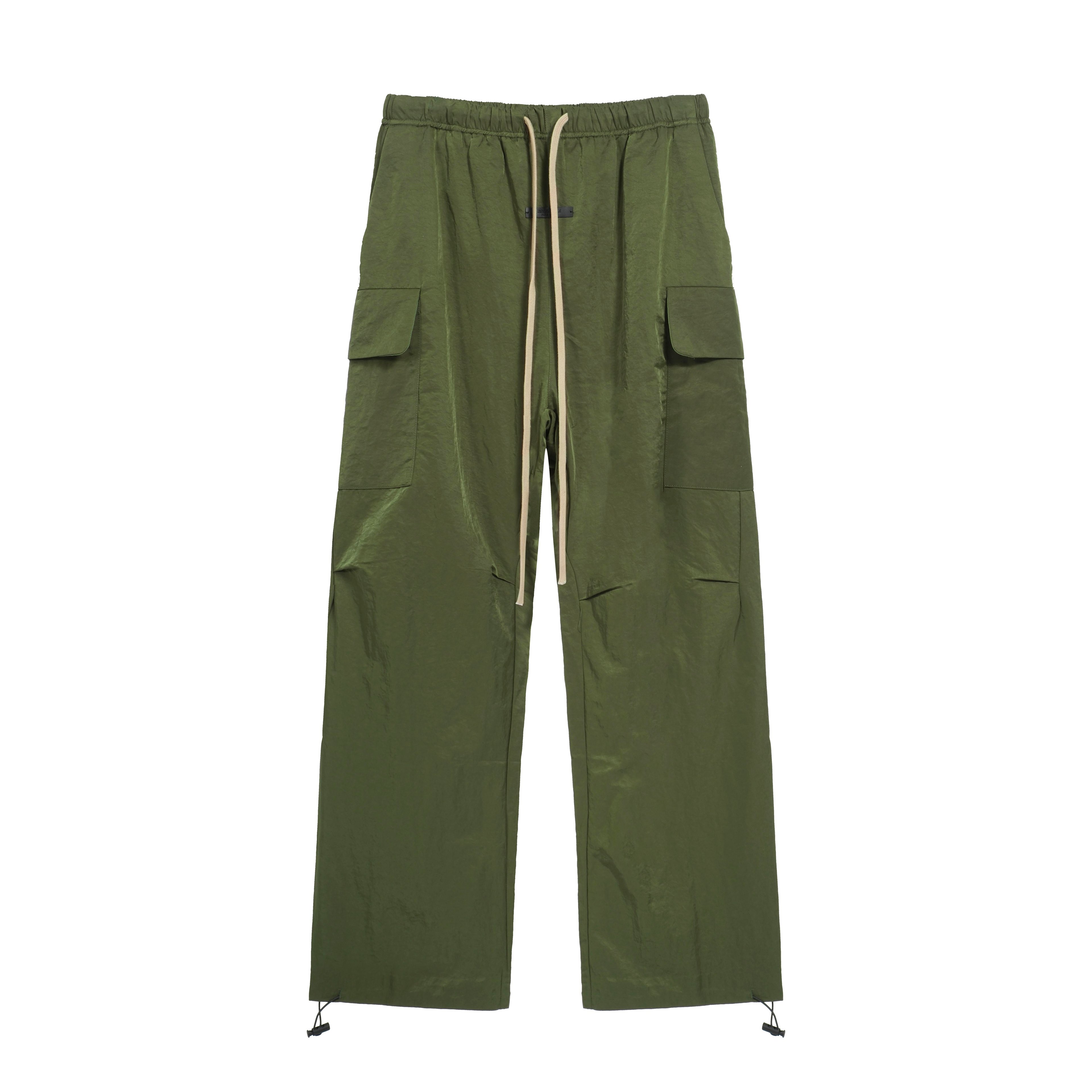 Essentials Olive Nylon Wide-Leg Cargo Pants - FOG Utility