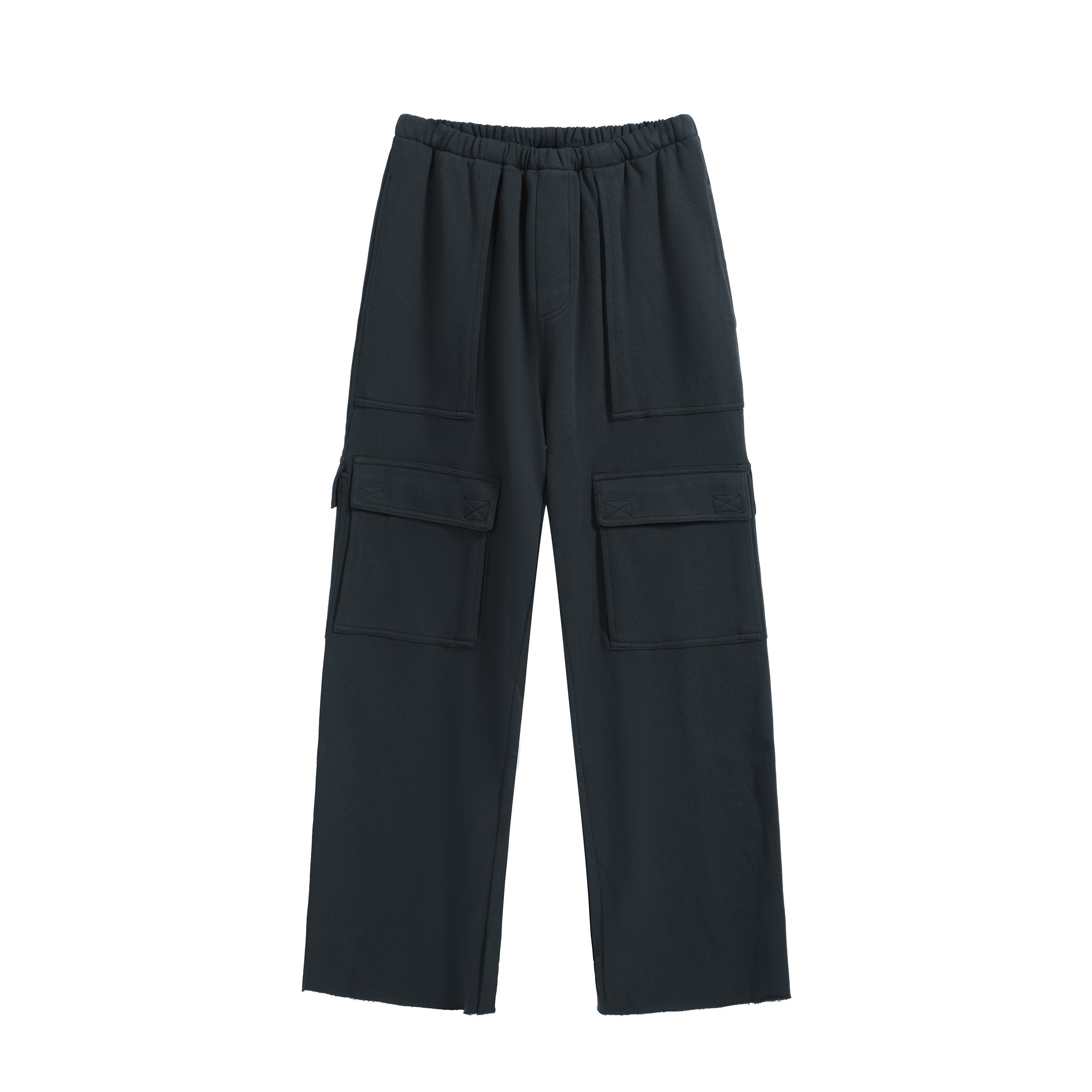 GREG ROSS Wide-Leg Black Fleece Cargo Sweatpants