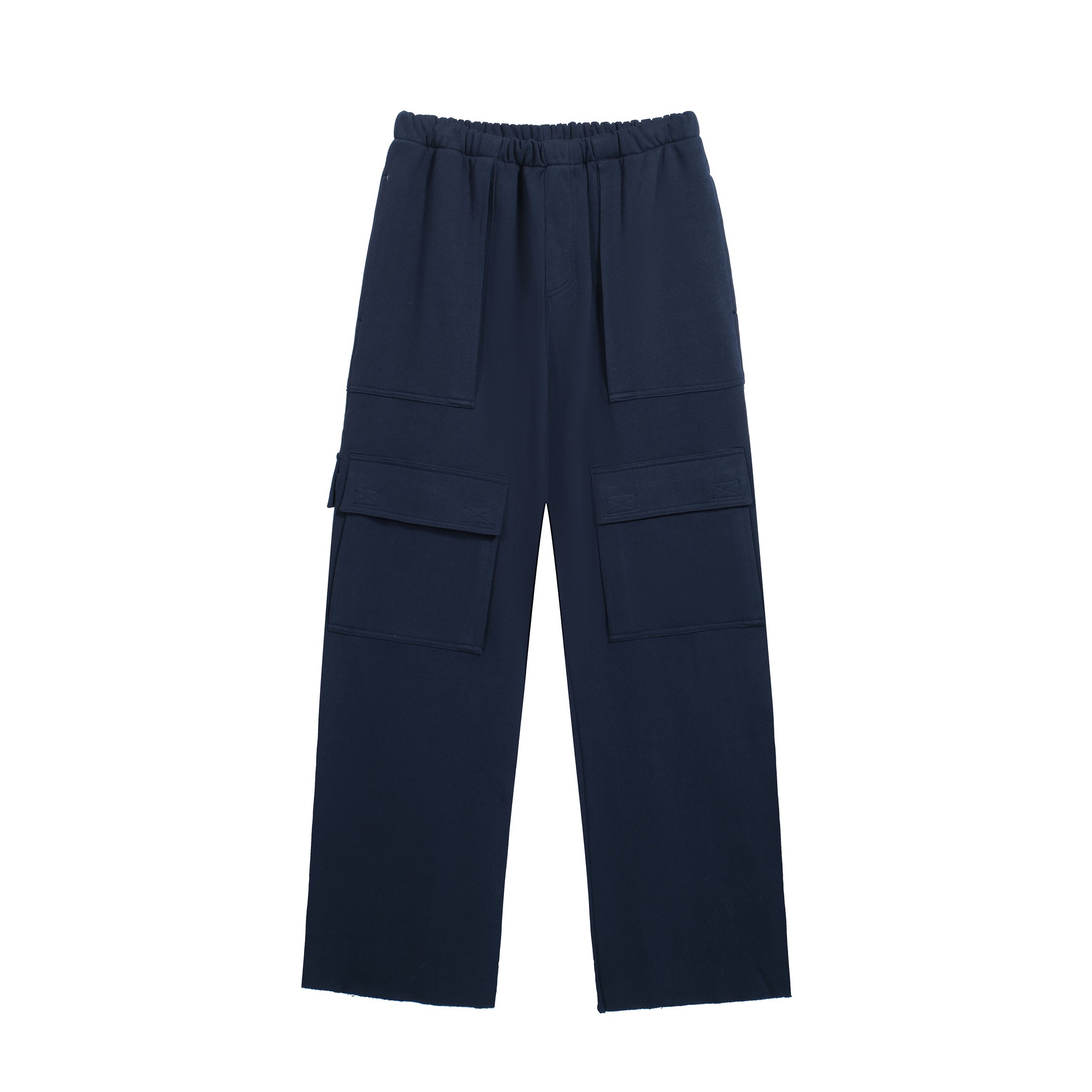GREG ROSS Wide-Leg Navy Fleece Cargo Sweatpants