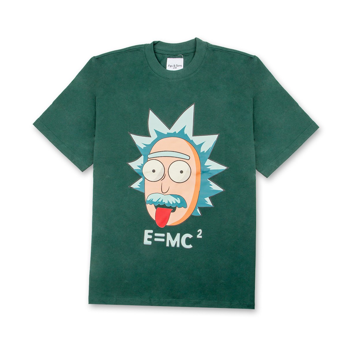 Dark green Rick and Morty E=MC² t-shirt. Funny cartoon science tee.