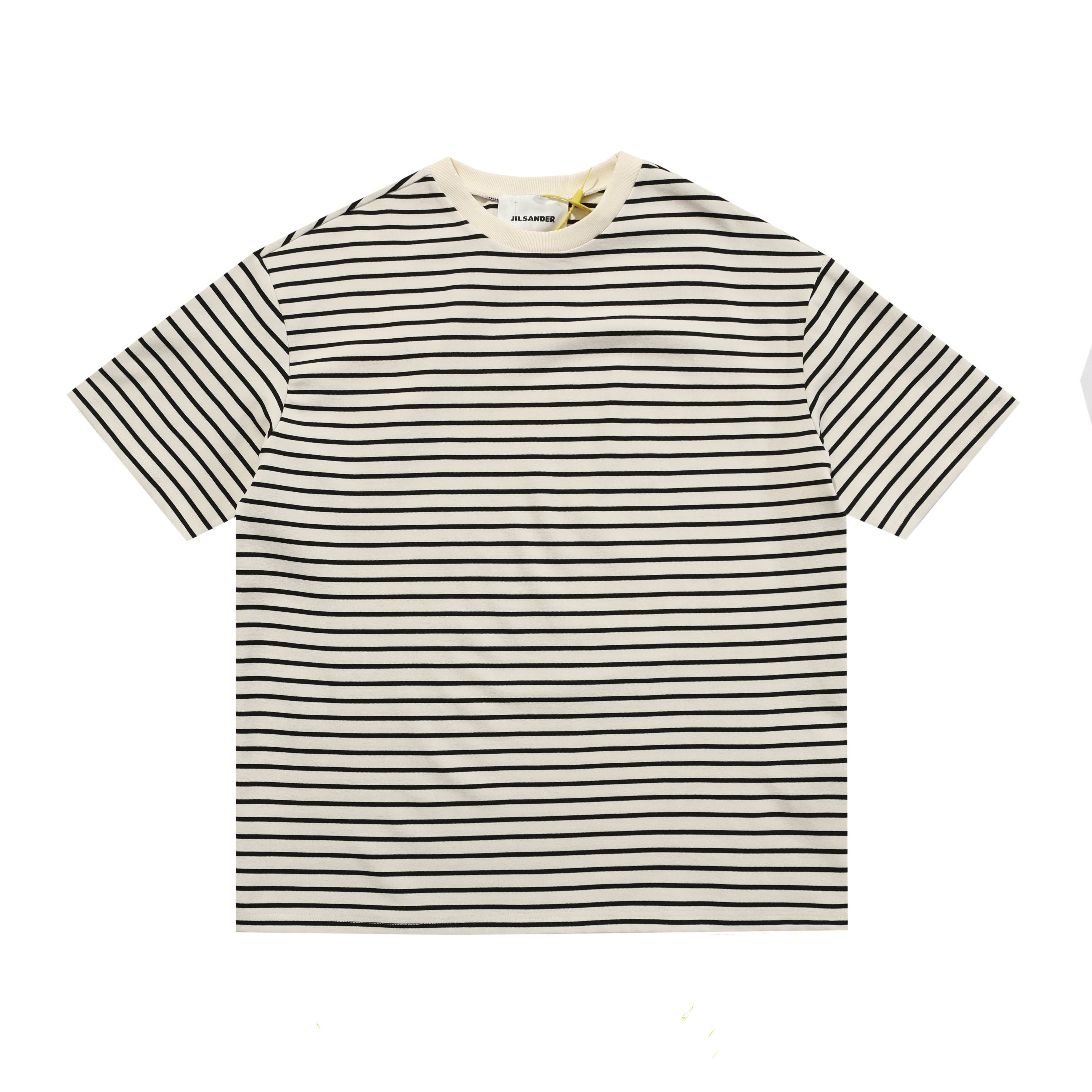 Jil Sander Striped Cotton T-Shirt - Breton Stripe Logo Tee