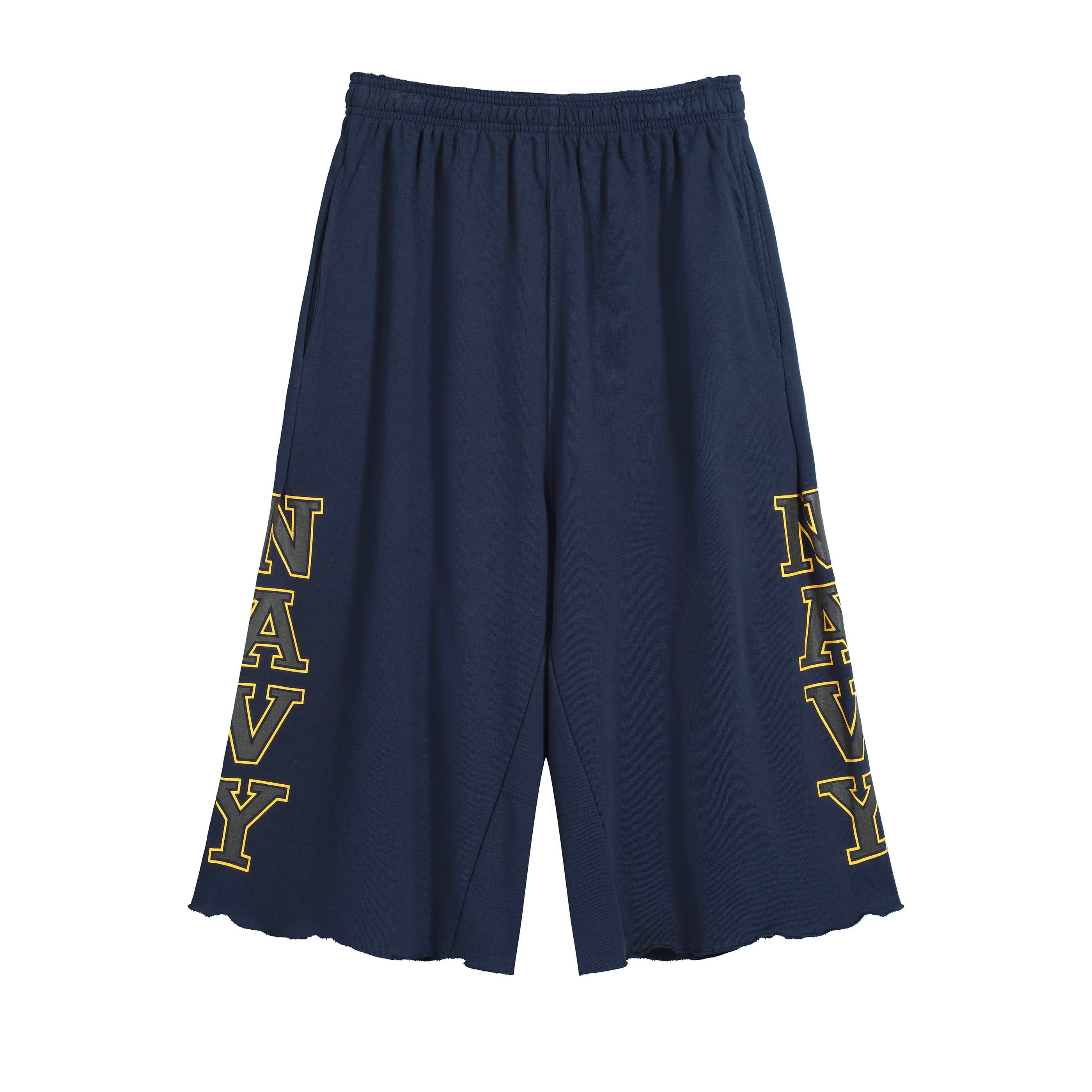 OSH JAMAL Navy Oversized Graphic Sweat Shorts - Raw Hem