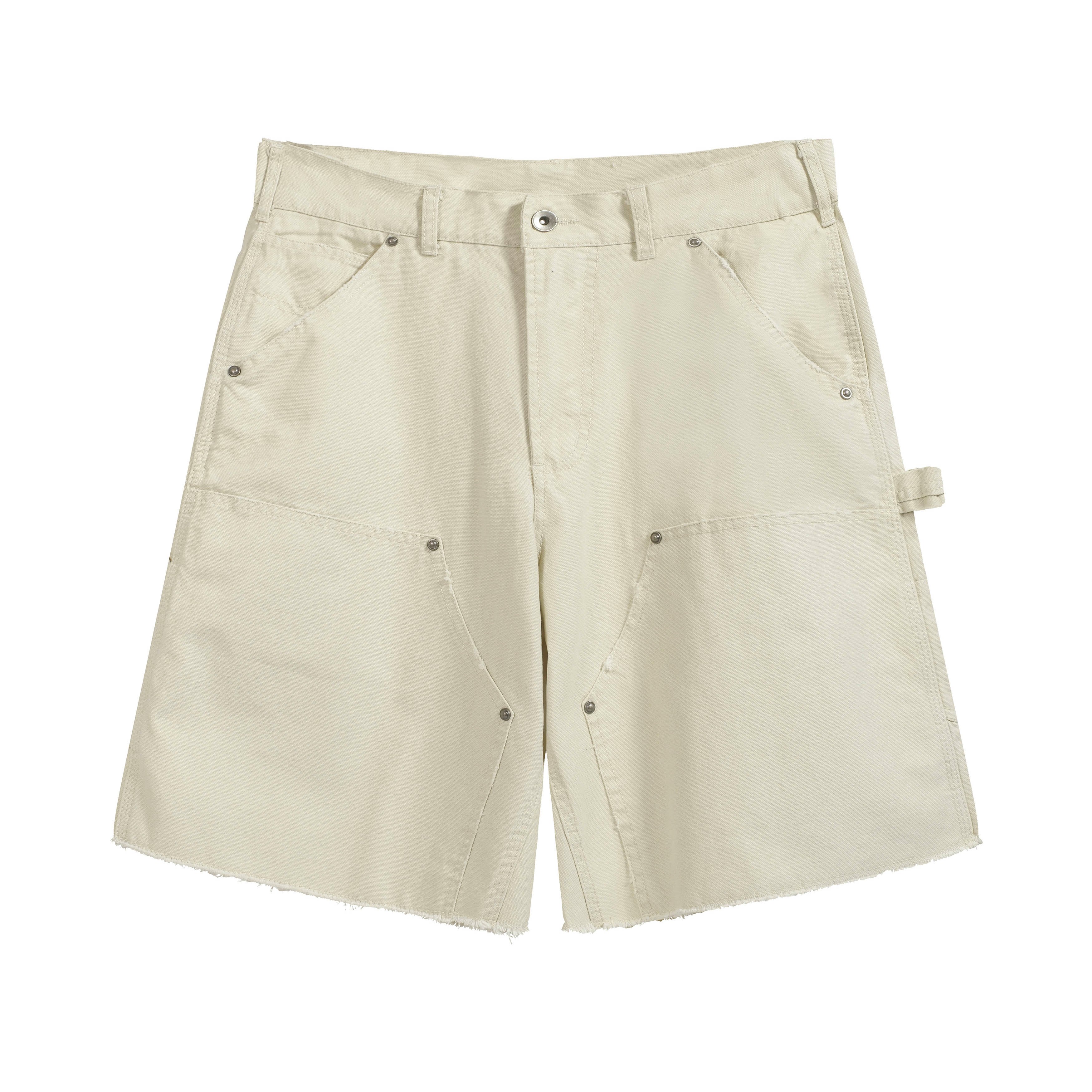 Margiela Ecru Workwear Deconstructed Canvas Shorts Raw Hem
