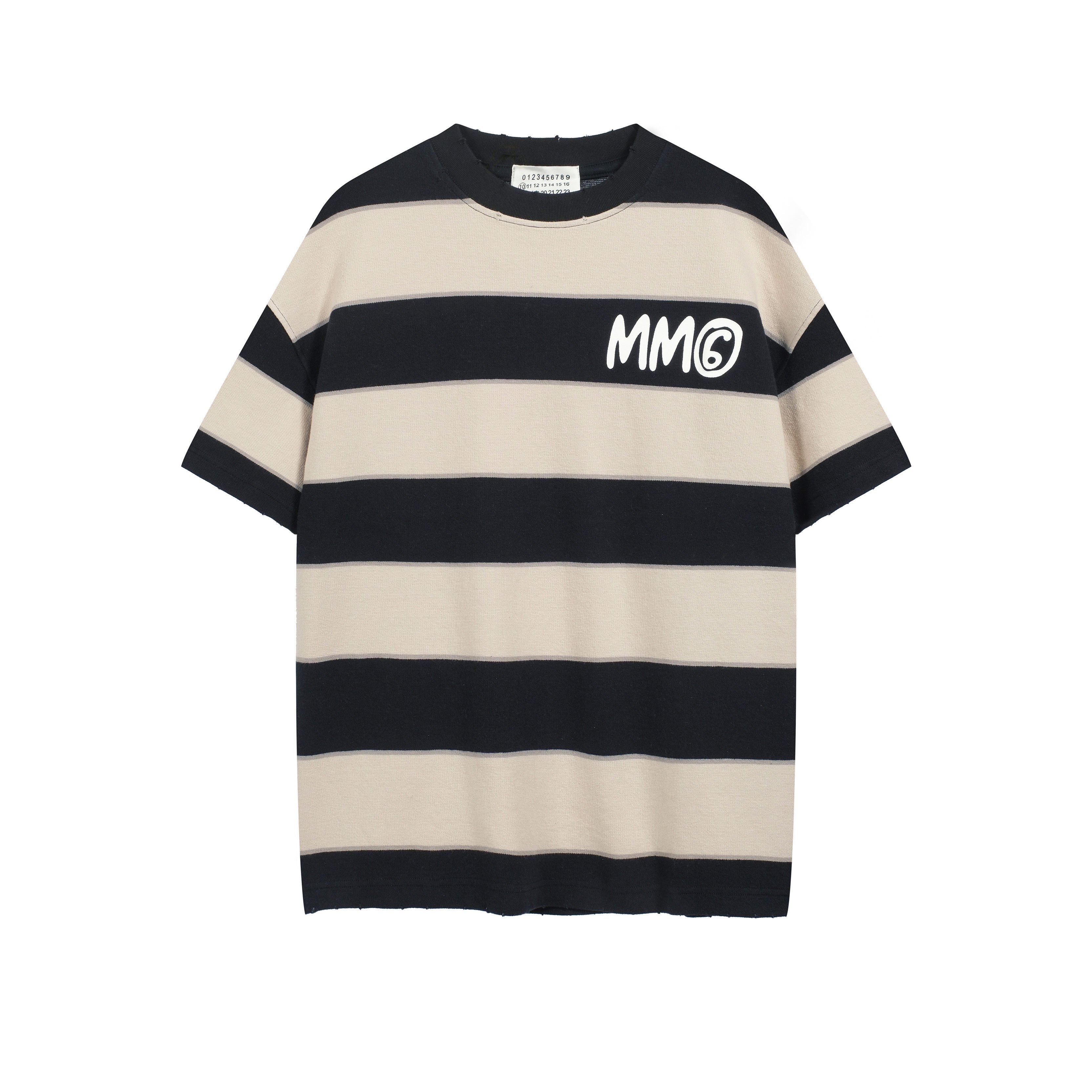 MM6 Maison Margiela Striped Logo T-Shirt - Black/Beige