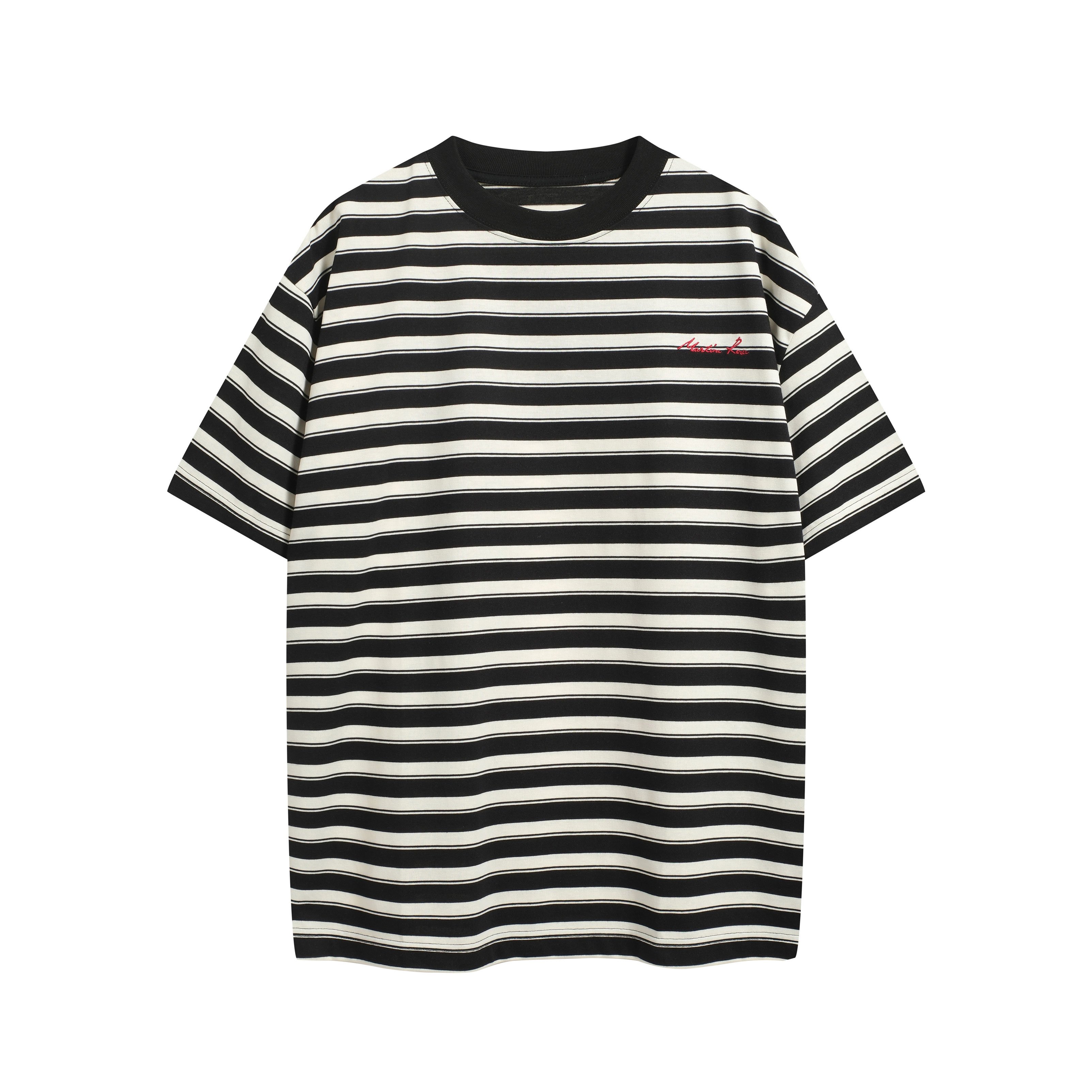 Martine Rose Striped T-Shirt Black/White w/ Red Logo