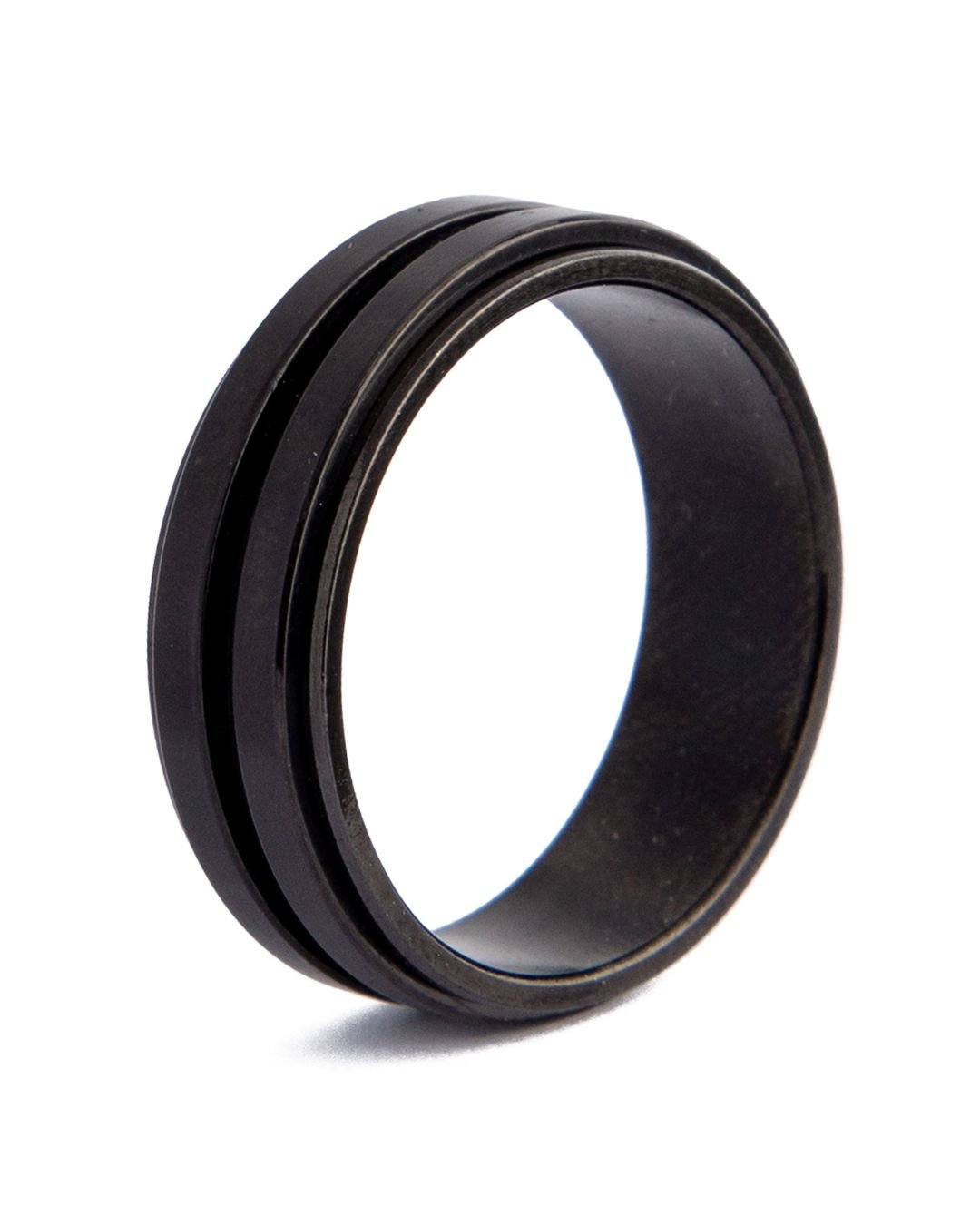 Black Tungsten Carbide Spinner Ring, men's band with spinning element.