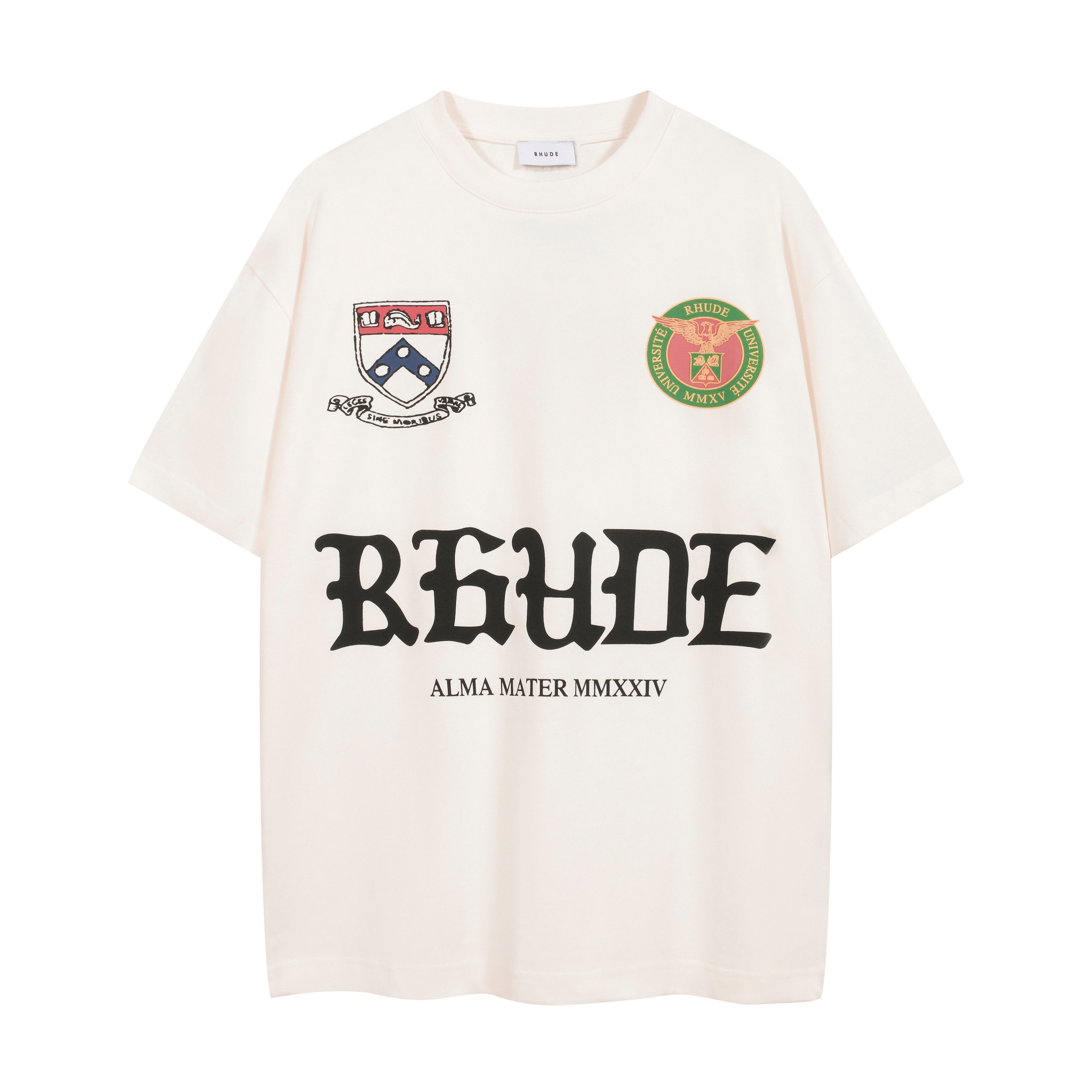 Rhude Alma Mater Vintage White Collegiate Graphic T-Shirt