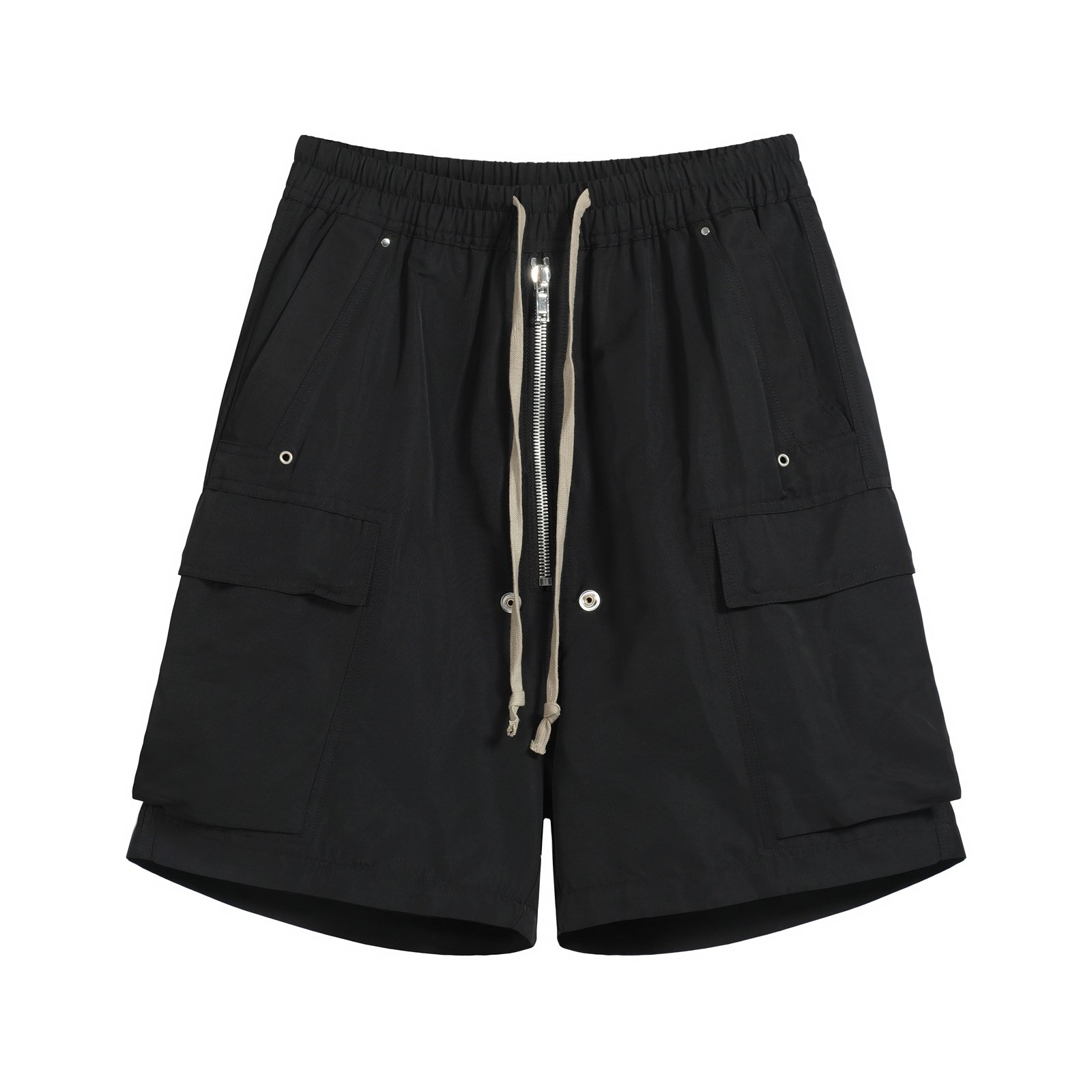 Rick Owens Black Drawstring Cargo Shorts - Luxury Darkwear