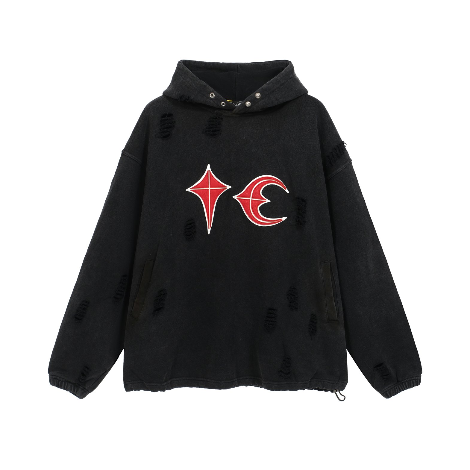 THUG CLUB Black Distressed Oversized Patch Hoodie