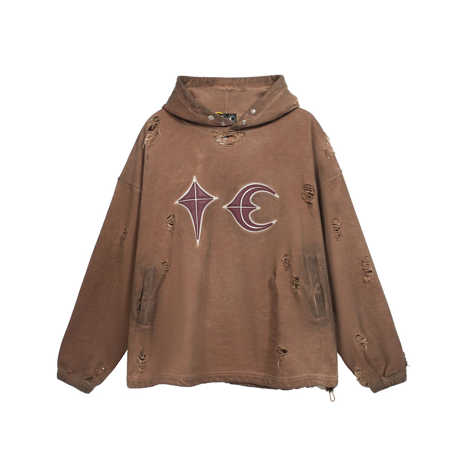 THUG CLUB Brown Distressed Oversized Pigment Hoodie